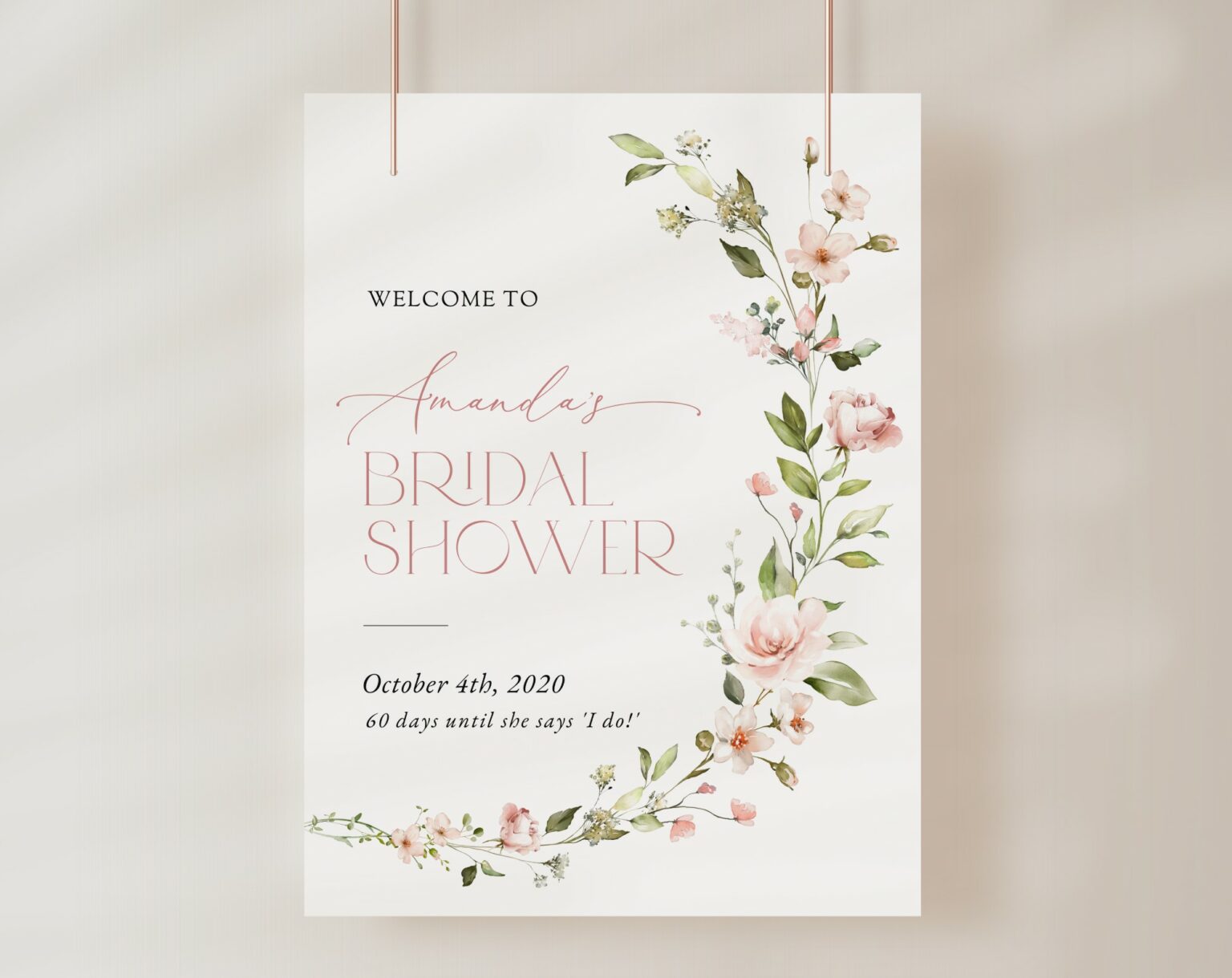 Pink Flowers Welcome Sign - Bridal Shower Sign - Party Sign