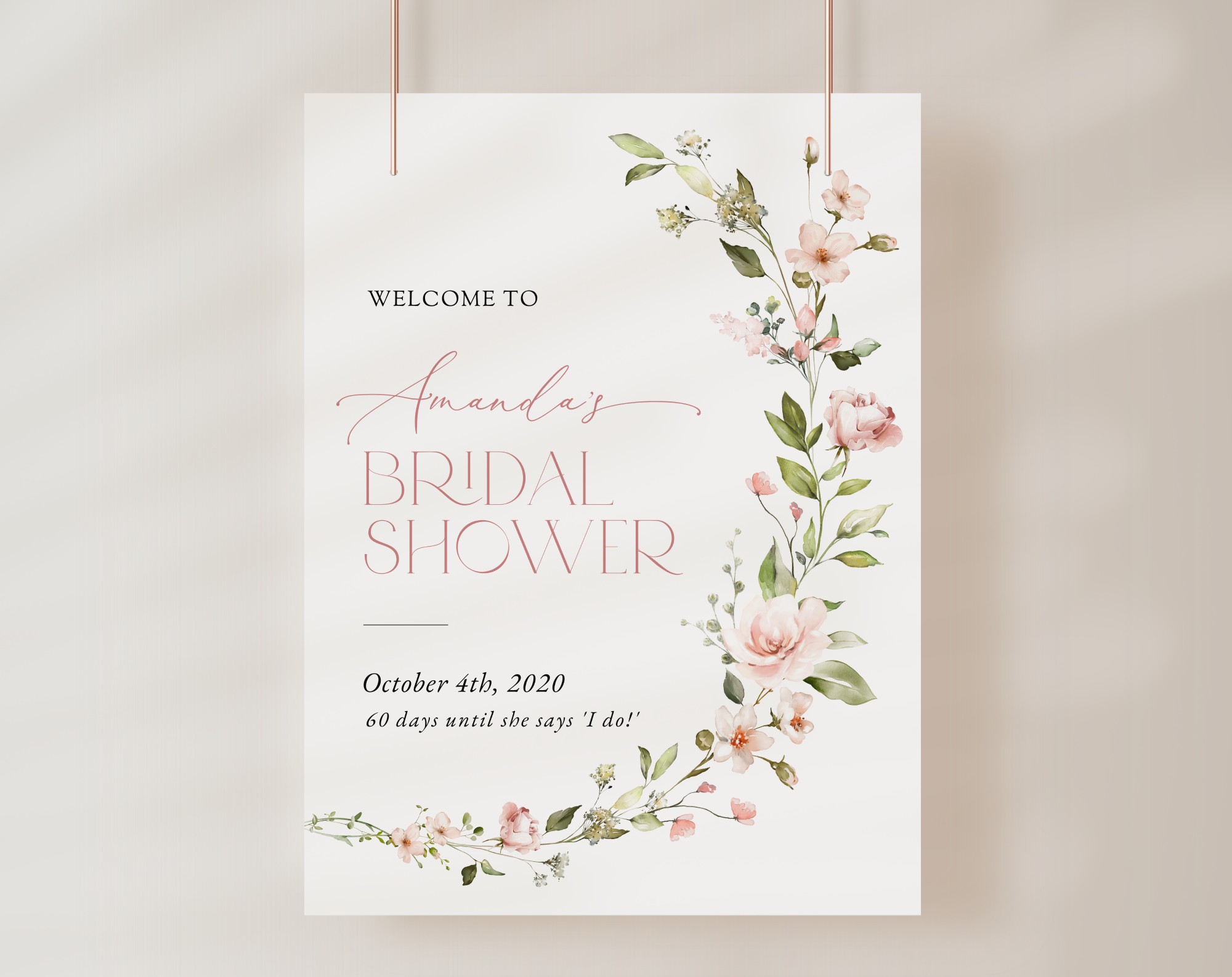 Pink Flowers Welcome Sign - Bridal Shower Sign - Party Sign