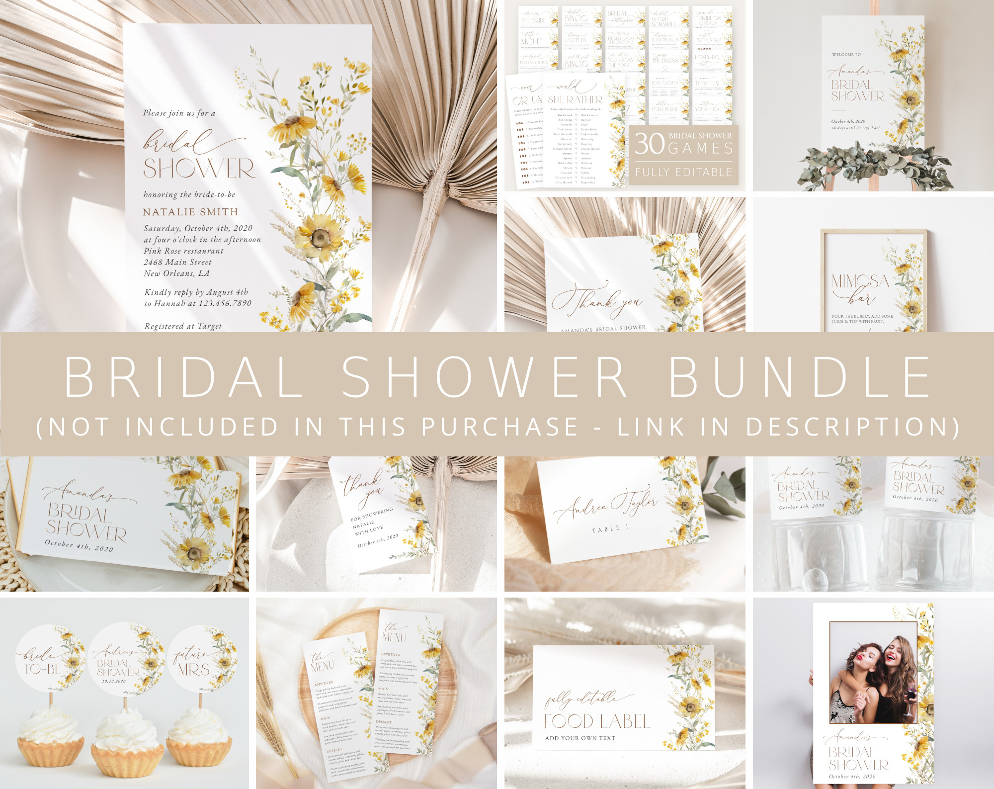 Sunflowers Bridal Shower Bundle, Printable File, Edit Yourself, SH44 Sunflowers Bridal Shower Bundle, Printable File, Edit Yourself, SH44