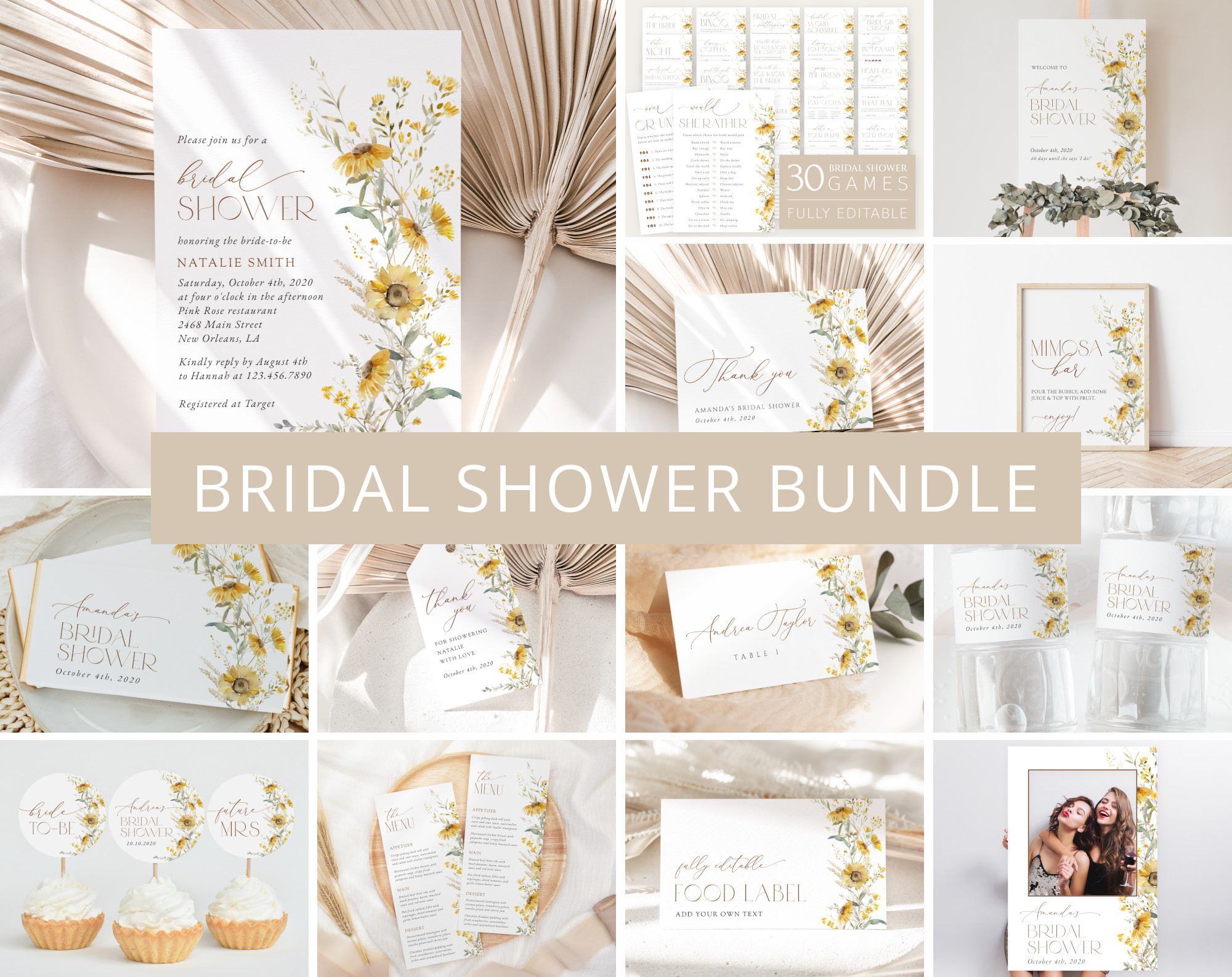 Sunflowers Bridal Shower Bundle, Printable File, Edit Yourself, SH44 Sunflowers Bridal Shower Bundle, Printable File, Edit Yourself, SH44