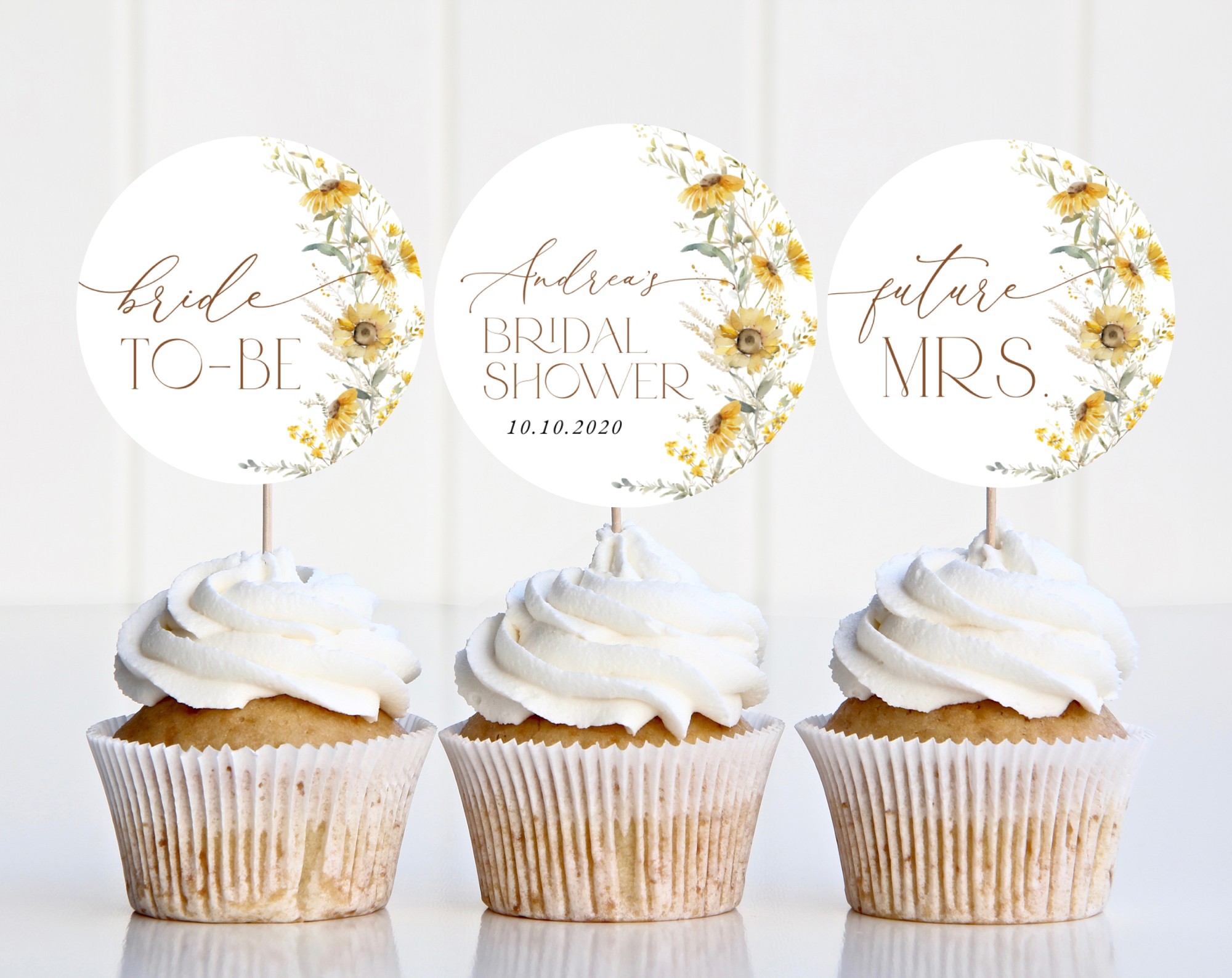 Sunflowers Cupcake Toppers, Bridal Shower Decoration, Printable File, Edit Yourself, SH44