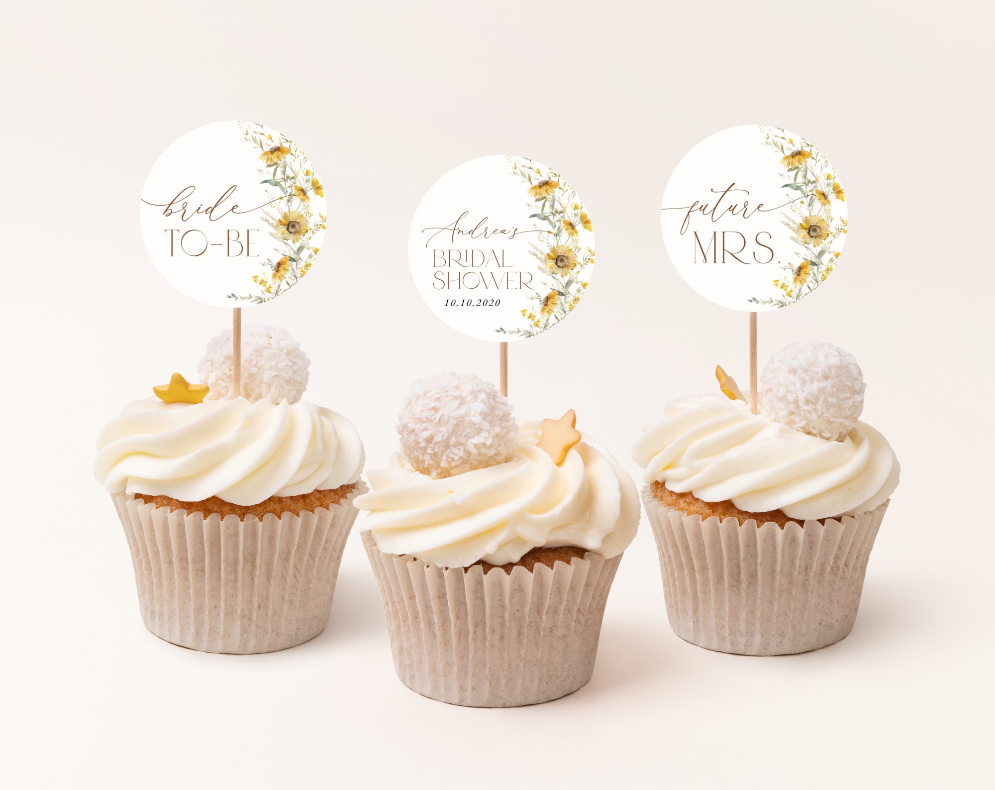 Sunflowers Cupcake Toppers, Bridal Shower Decoration, Printable File, Edit Yourself, SH44