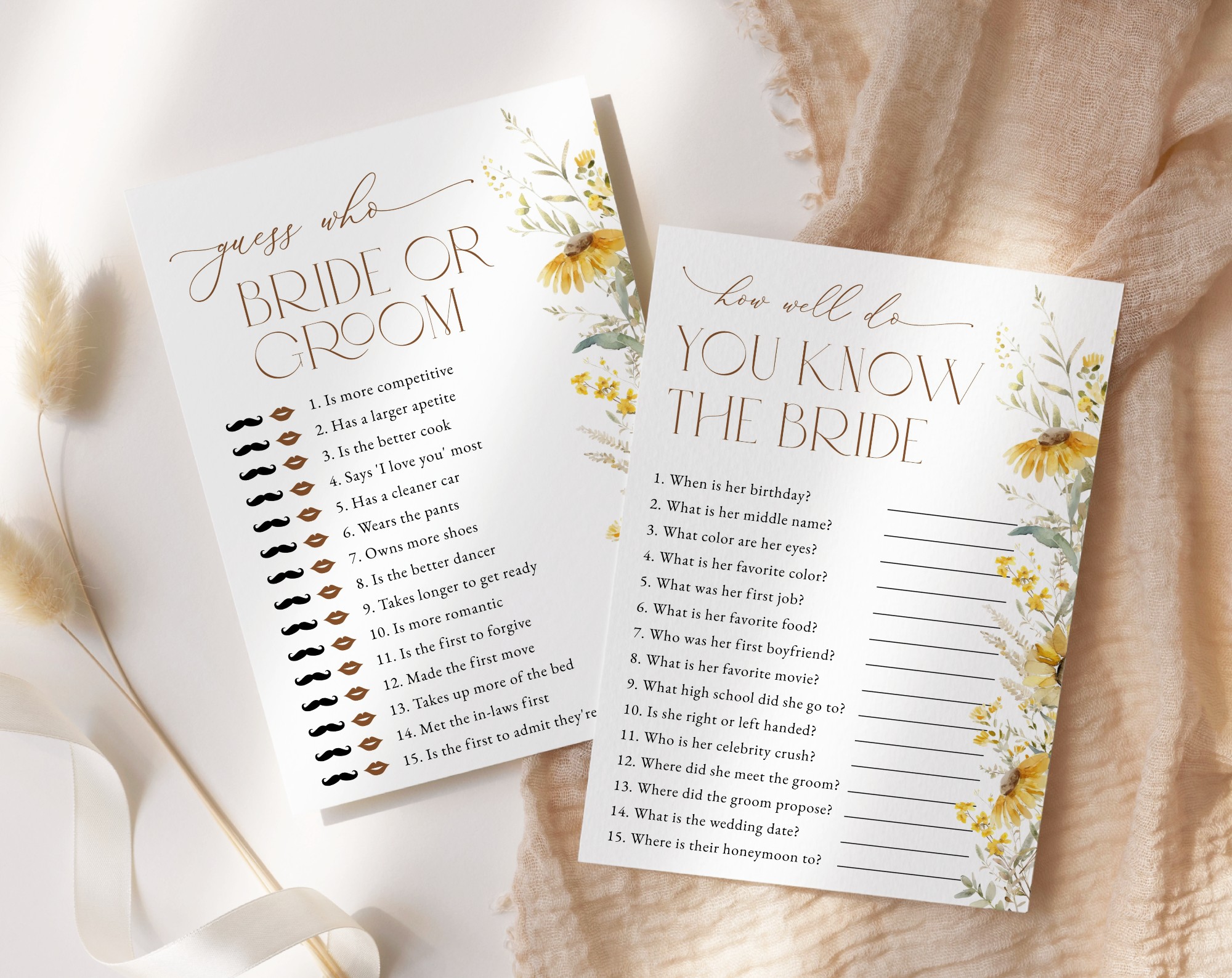 Sunflowers Bridal Shower Games Bundle, Set of 30 Games, Printable File, Edit Yourself, SH44