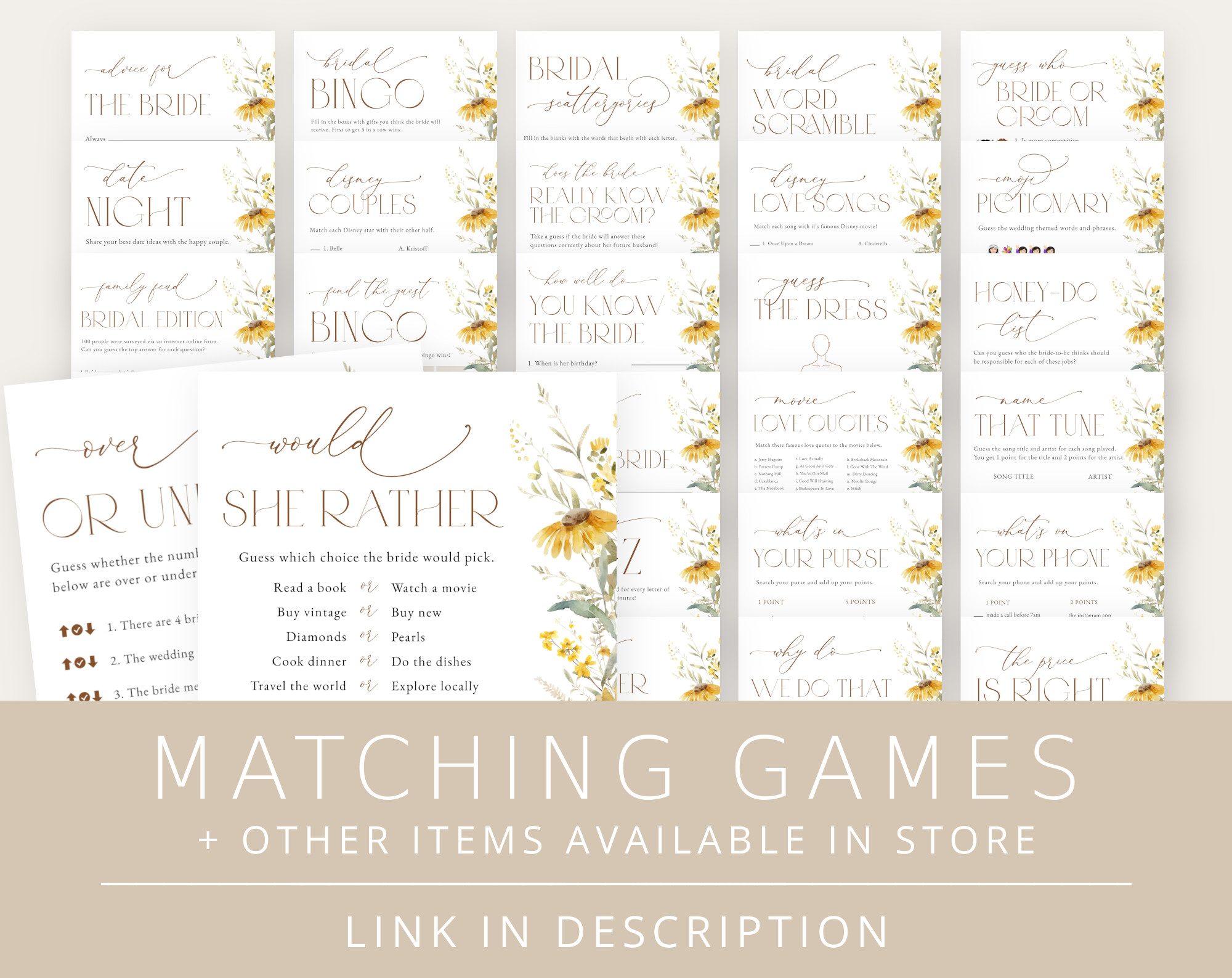 Sunflowers Bridal Shower Games Bundle, Set of 30 Games, Printable File, Edit Yourself, SH44 Sunflowers Bridal Shower Games Bundle, Set of 30 Games, Printable File, Edit Yourself, SH44