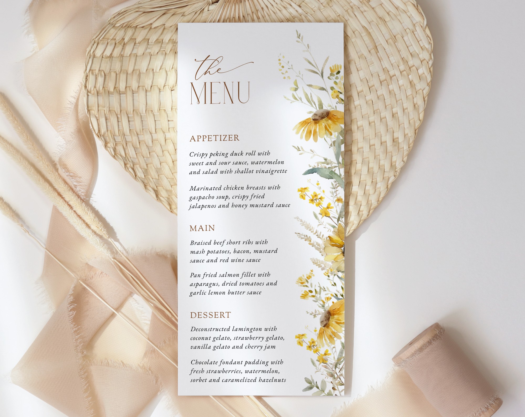 Sunflowers Menu, Bridal Shower Stationery, Printable File, Edit Yourself, SH44