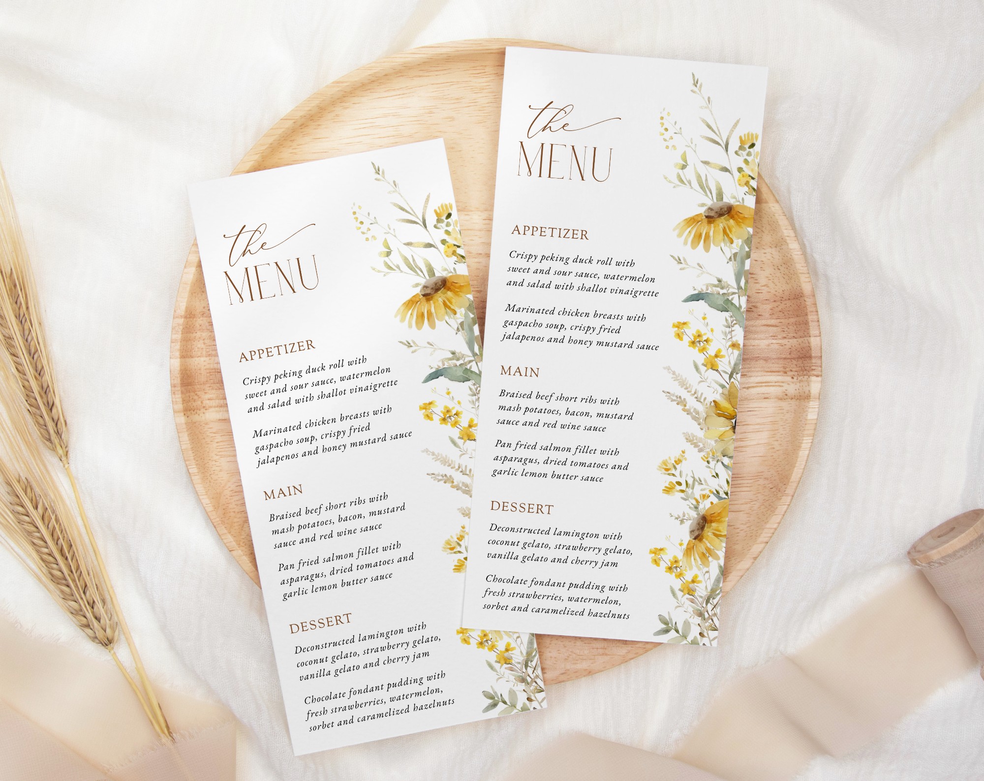 Sunflowers Menu, Bridal Shower Stationery, Printable File, Edit Yourself, SH44