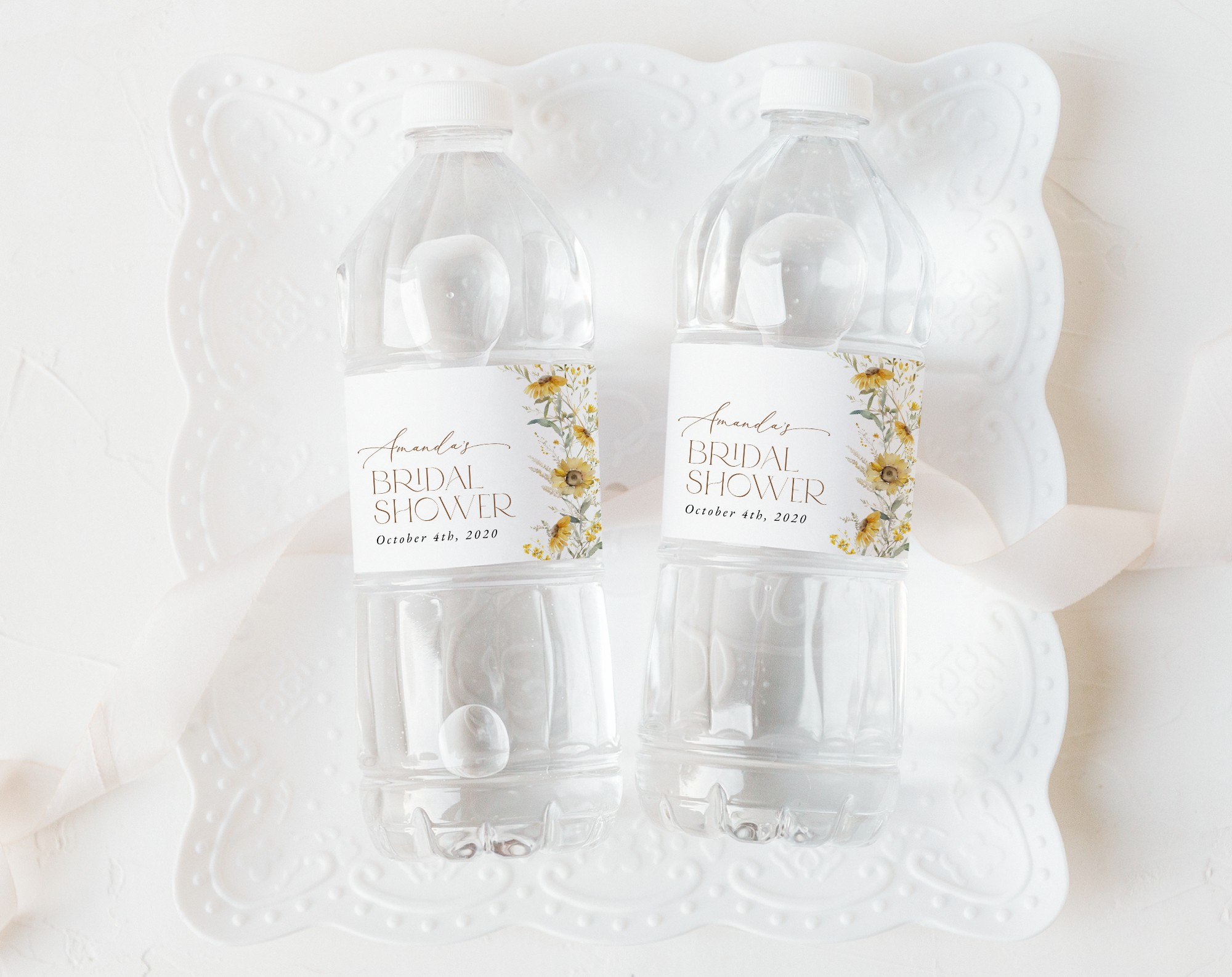 Sunflowers Water Bottle Labels, Bridal Shower Decoration, Printable File, Edit Yourself, SH44