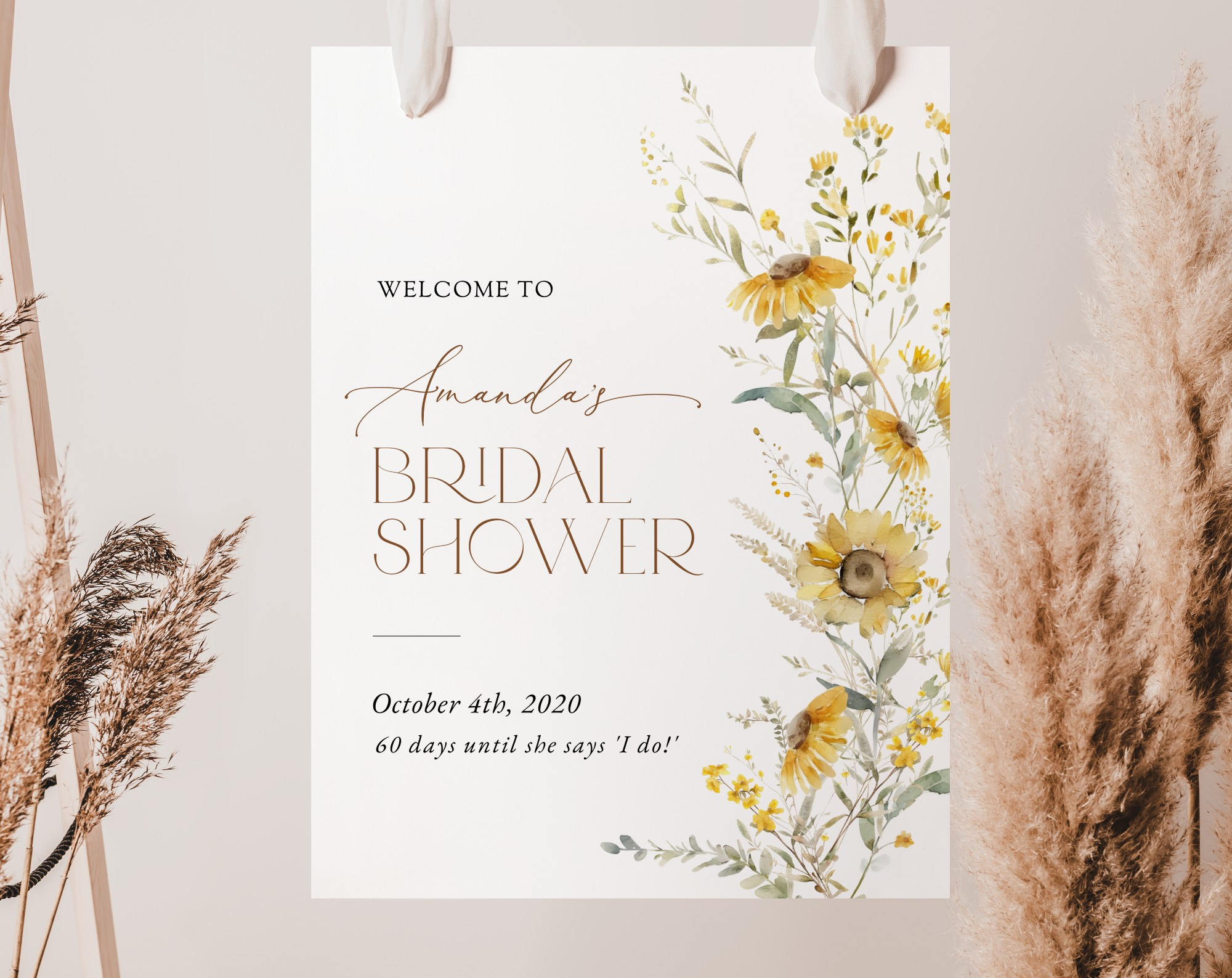 Sunflowers Welcome Sign, Bridal Shower Sign, Printable File, Edit Yourself, SH44