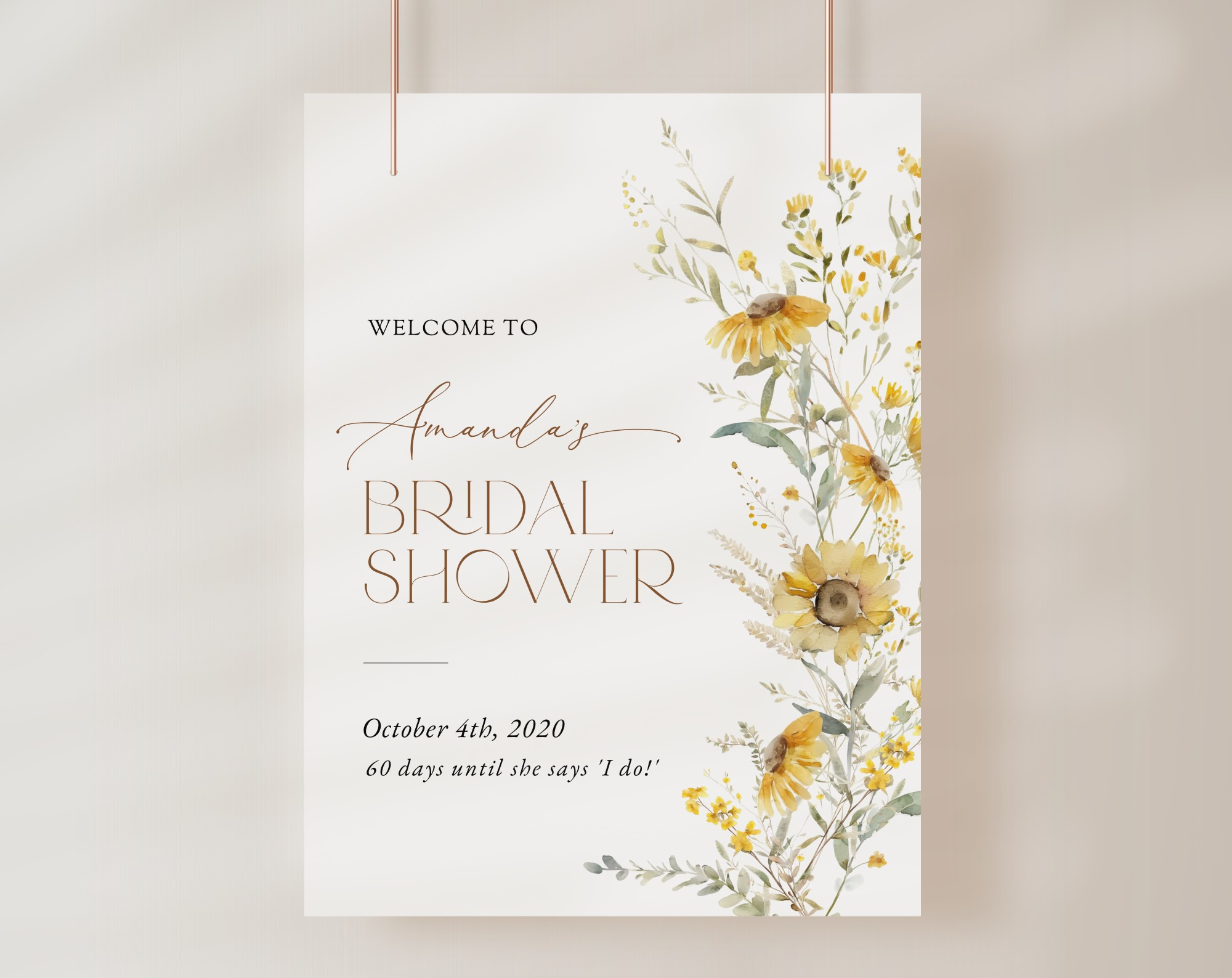 Sunflowers Welcome Sign, Bridal Shower Sign, Printable File, Edit Yourself, SH44