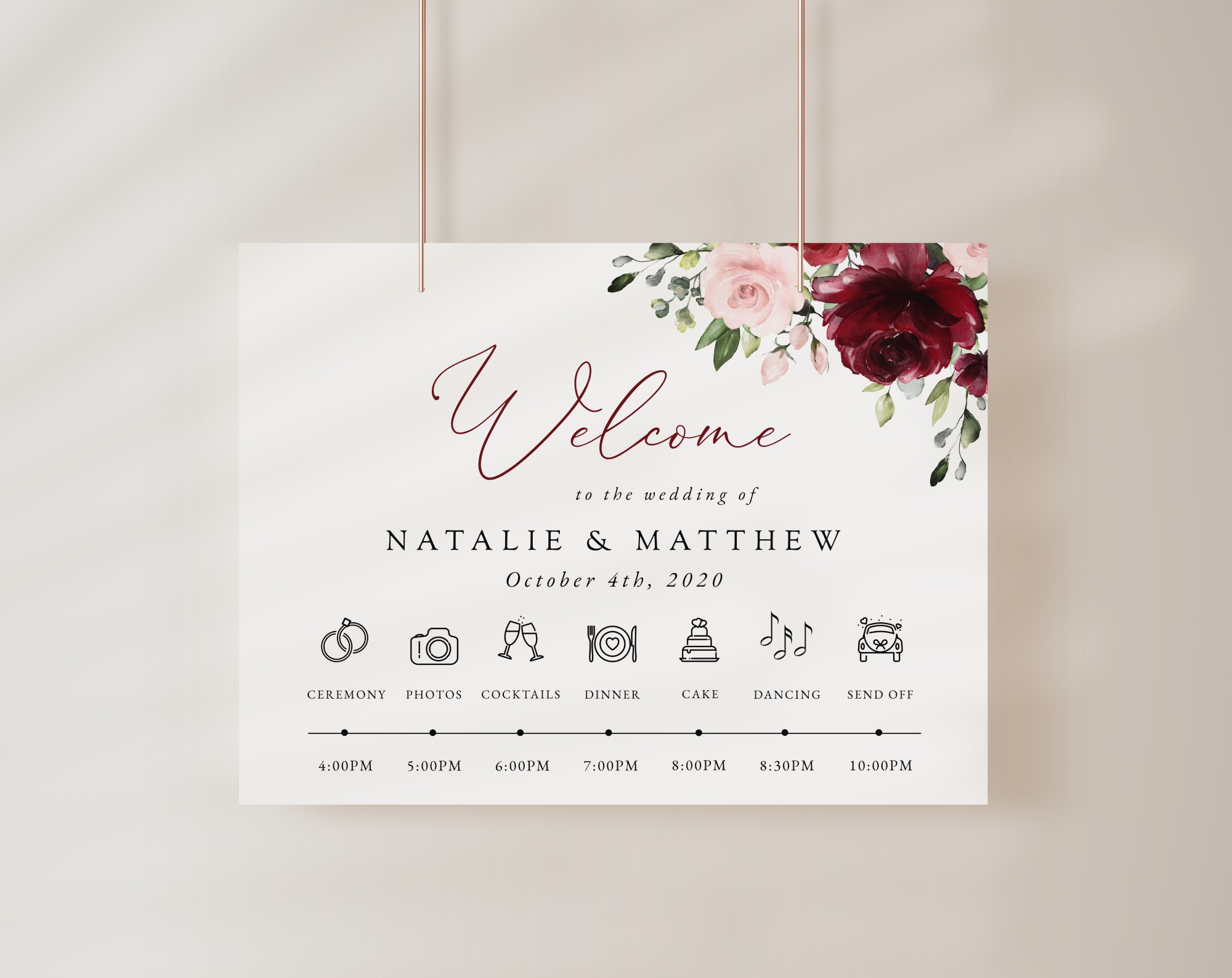 Burgundy and Blush Flowers Order of Events Sign, Welcome Sign, Printable File, Edit Yourself, SH01 Burgundy and Blush Flowers Order of Events Sign, Welcome Sign, Printable File, Edit Yourself, SH01