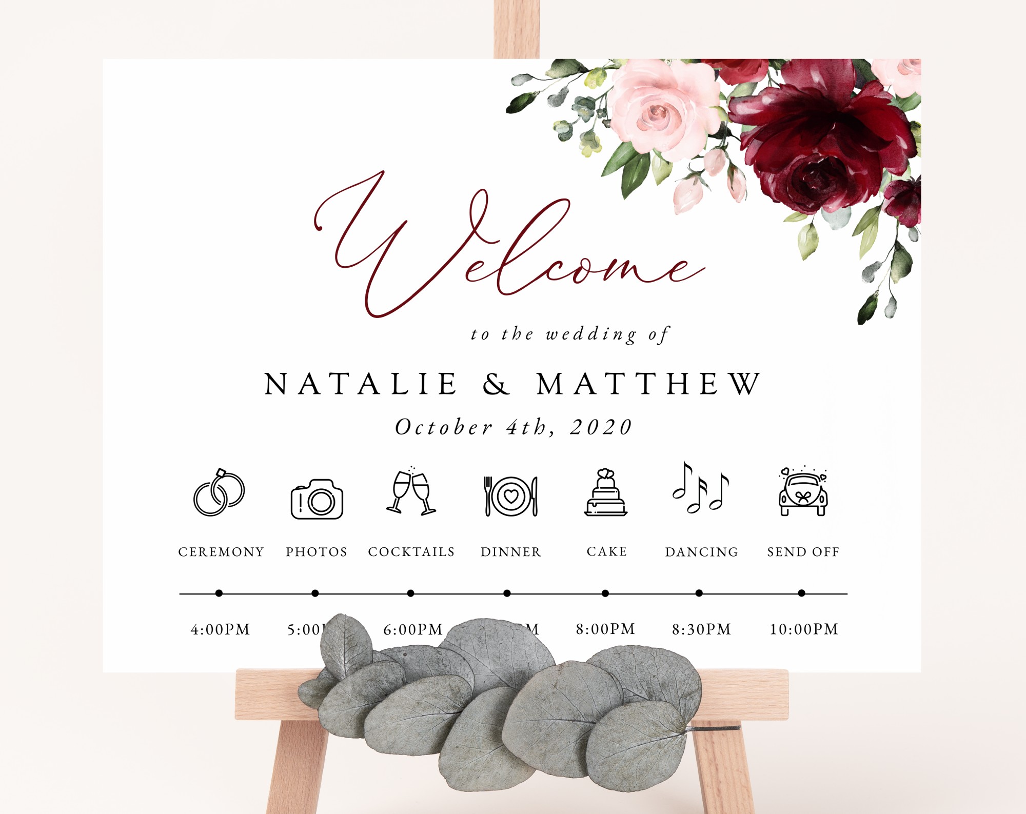 Burgundy and Blush Flowers Order of Events Sign, Welcome Sign, Printable File, Edit Yourself, SH01 Burgundy and Blush Flowers Order of Events Sign, Welcome Sign, Printable File, Edit Yourself, SH01