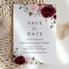 Burgundy and Blush Flowers Save the Date, Wedding Stationery, Printable File, Edit Yourself, SH01