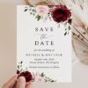 Burgundy and Blush Flowers Save the Date, Wedding Stationery, Printable File, Edit Yourself, SH01