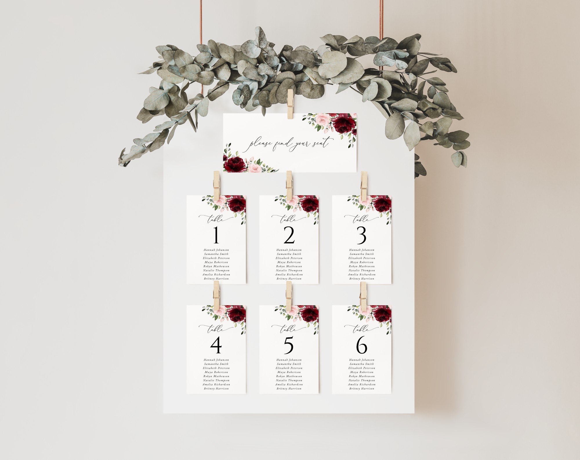 Burgundy and Blush Flowers Seating Cards, Wedding Stationery, Printable File, Edit Yourself, SH01 Burgundy and Blush Flowers Seating Cards, Wedding Stationery, Printable File, Edit Yourself, SH01