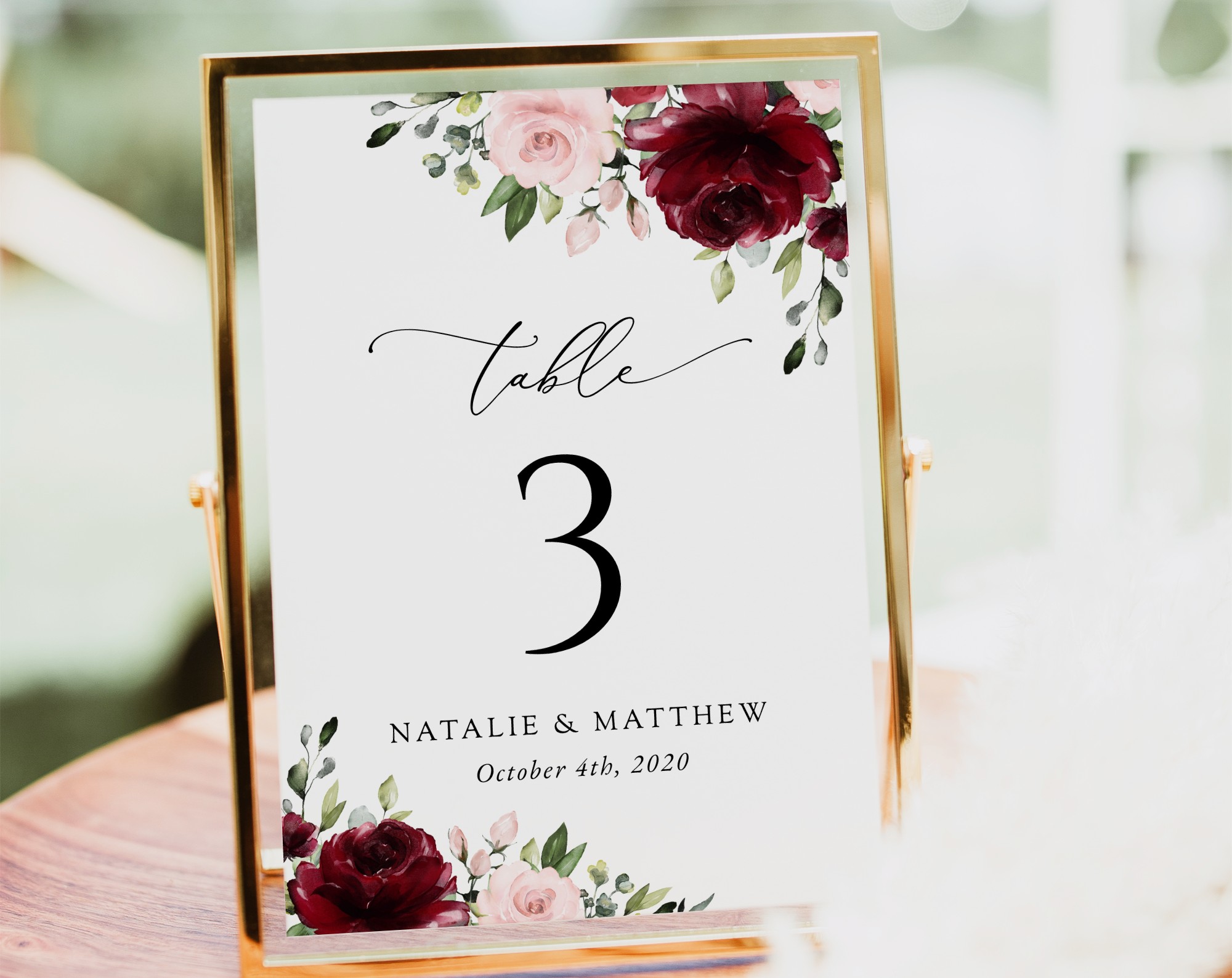 Burgundy and Blush Flowers Table Number Sign, Wedding Sign, Printable File, Edit Yourself, SH01 Burgundy and Blush Flowers Table Number Sign, Wedding Sign, Printable File, Edit Yourself, SH01