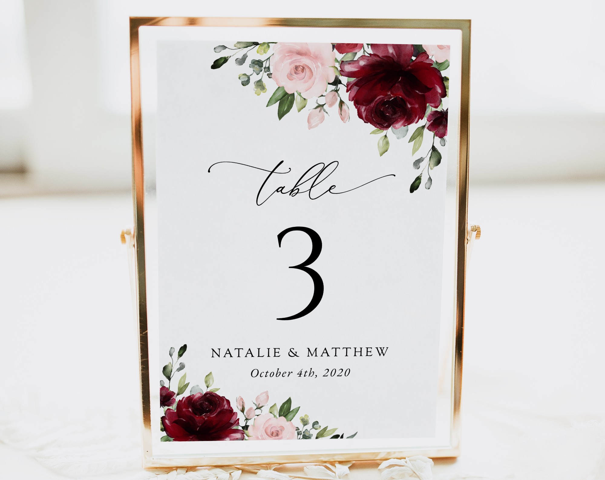 Burgundy and Blush Flowers Table Number Sign, Wedding Sign, Printable File, Edit Yourself, SH01 Burgundy and Blush Flowers Table Number Sign, Wedding Sign, Printable File, Edit Yourself, SH01