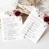 Burgundy and Blush Flowers Wedding Timeline, Wedding Stationery, Printable File, Edit Yourself, SH01