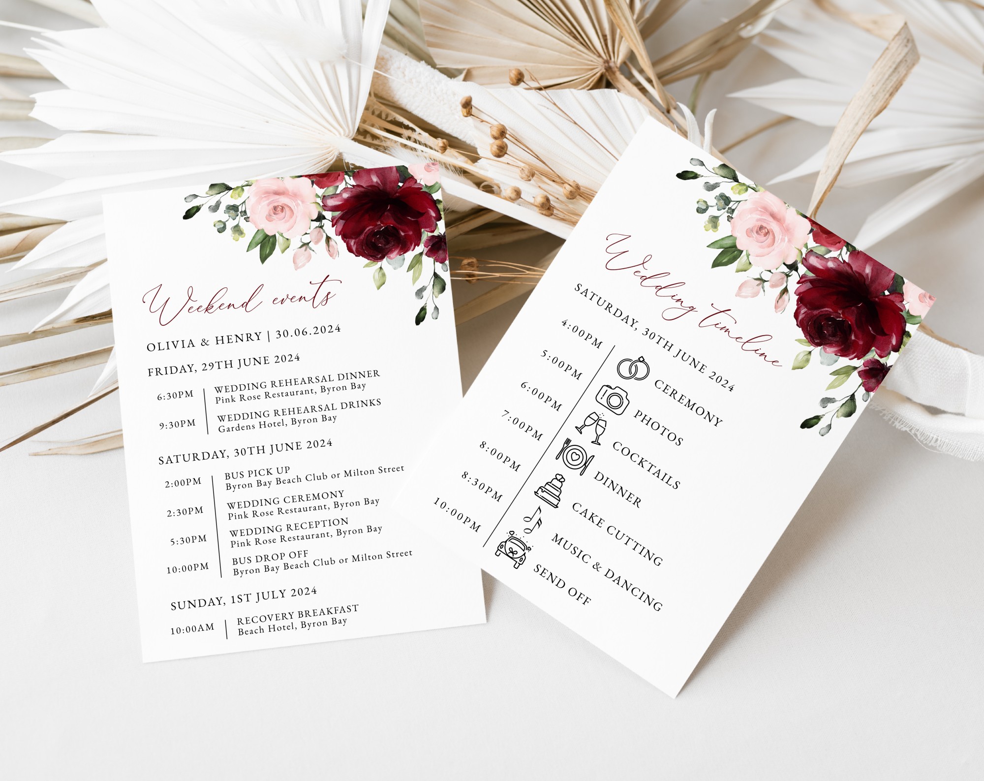 Burgundy and Blush Flowers Wedding Timeline, Wedding Stationery, Printable File, Edit Yourself, SH01 Burgundy and Blush Flowers Wedding Timeline, Wedding Stationery, Printable File, Edit Yourself, SH01