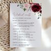 Burgundy and Blush Flowers Wedding Timeline, Wedding Stationery, Printable File, Edit Yourself, SH01