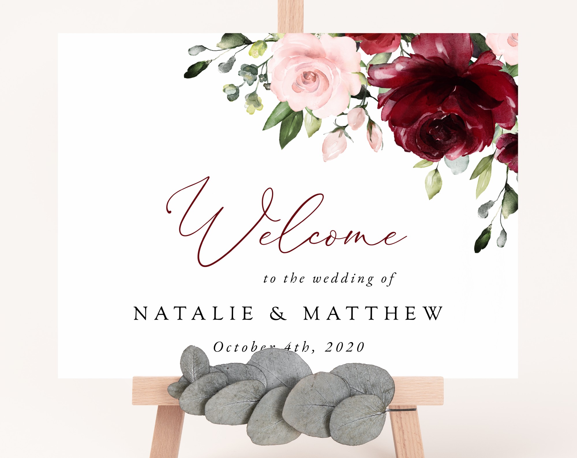 Burgundy and Blush Flowers Welcome Sign, Wedding Sign, Printable File, Edit Yourself, SH01 Burgundy and Blush Flowers Welcome Sign, Wedding Sign, Printable File, Edit Yourself, SH01