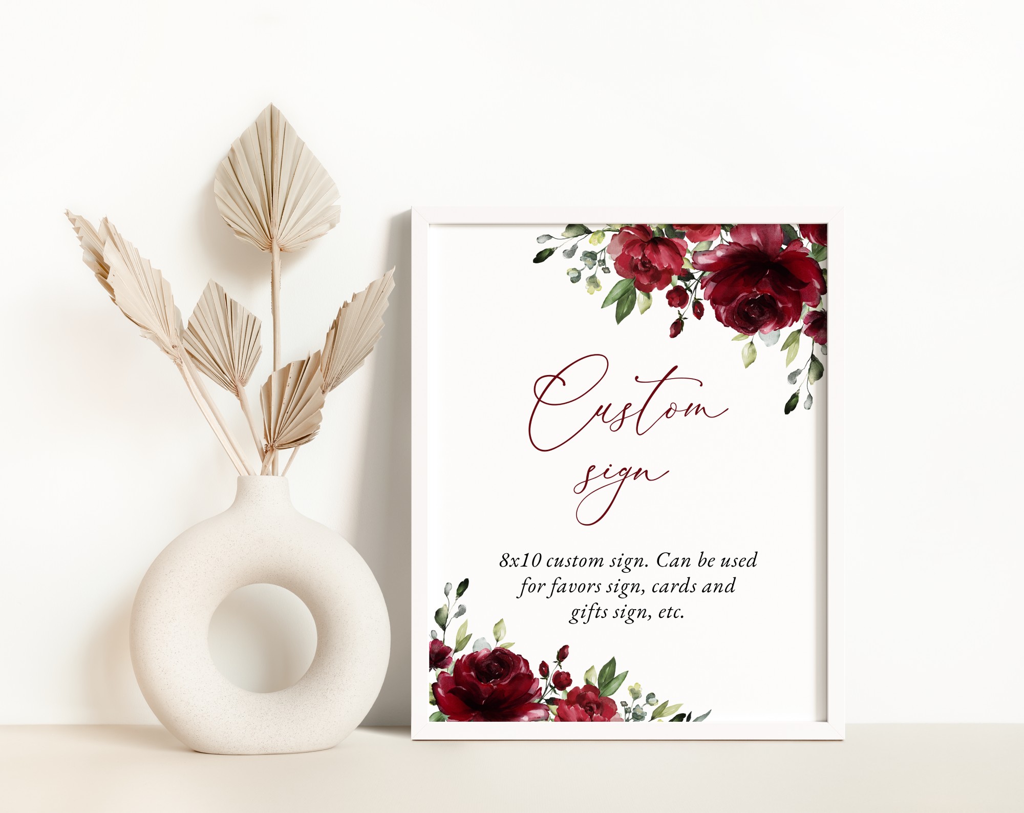 Burgundy Flowers Custom Sign, Printable File, Edit Yourself, SH02 SH13 SH83