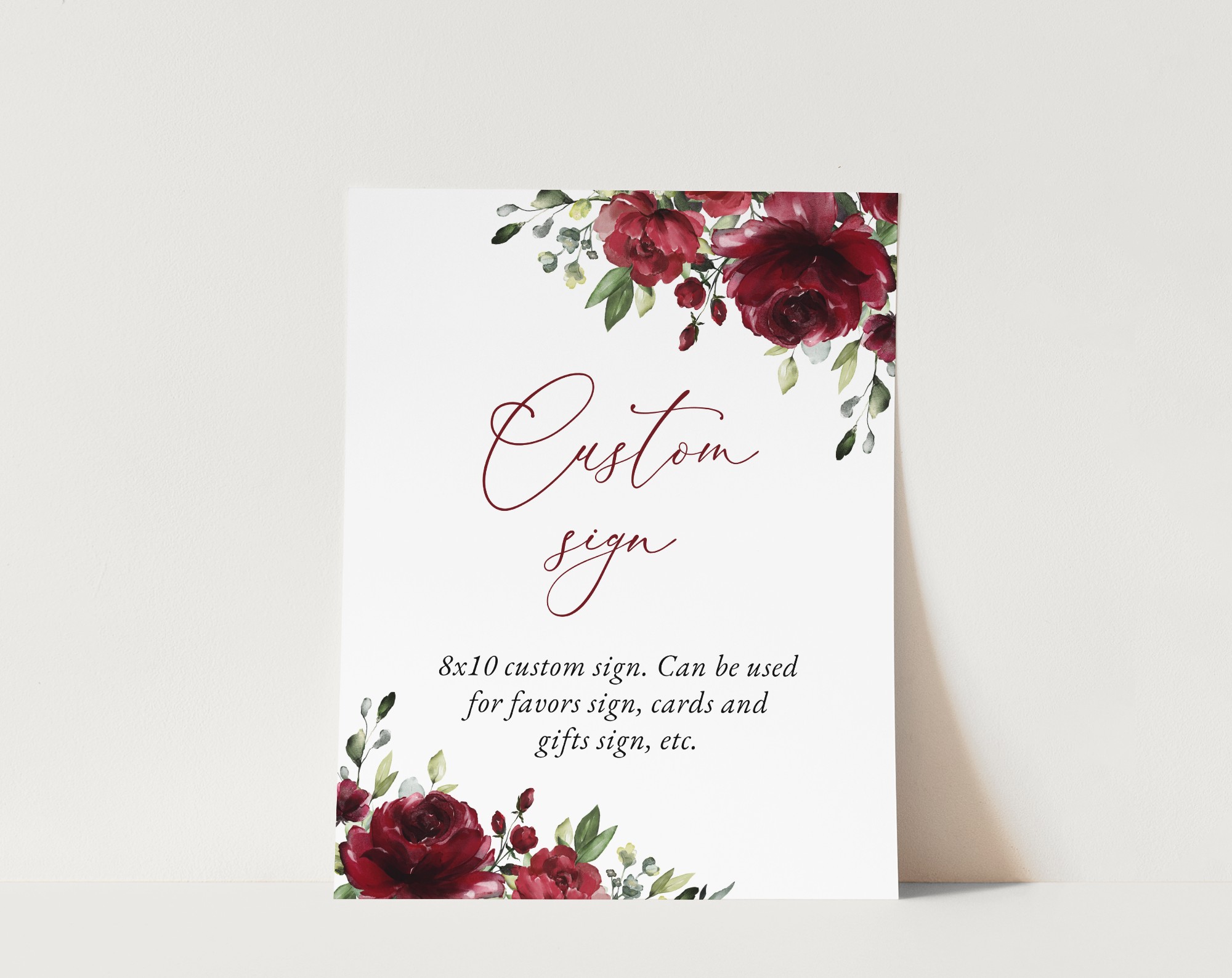 Burgundy Flowers Custom Sign, Printable File, Edit Yourself, SH02 SH13 SH83