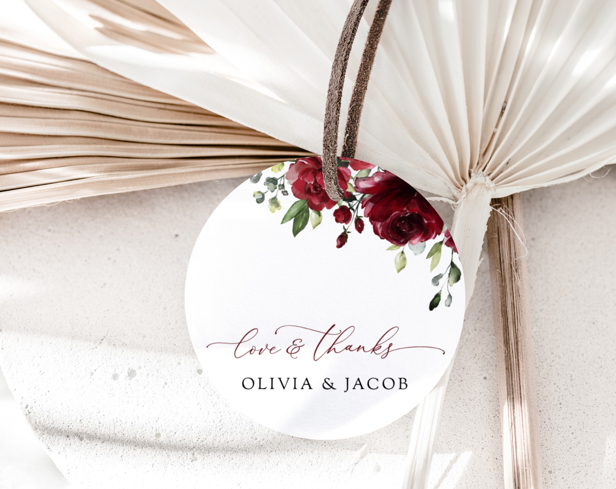 Burgundy Flowers Favor Tags, Gift Tags, Party Tags, Wedding, Printable File, Edit Yourself, SH02