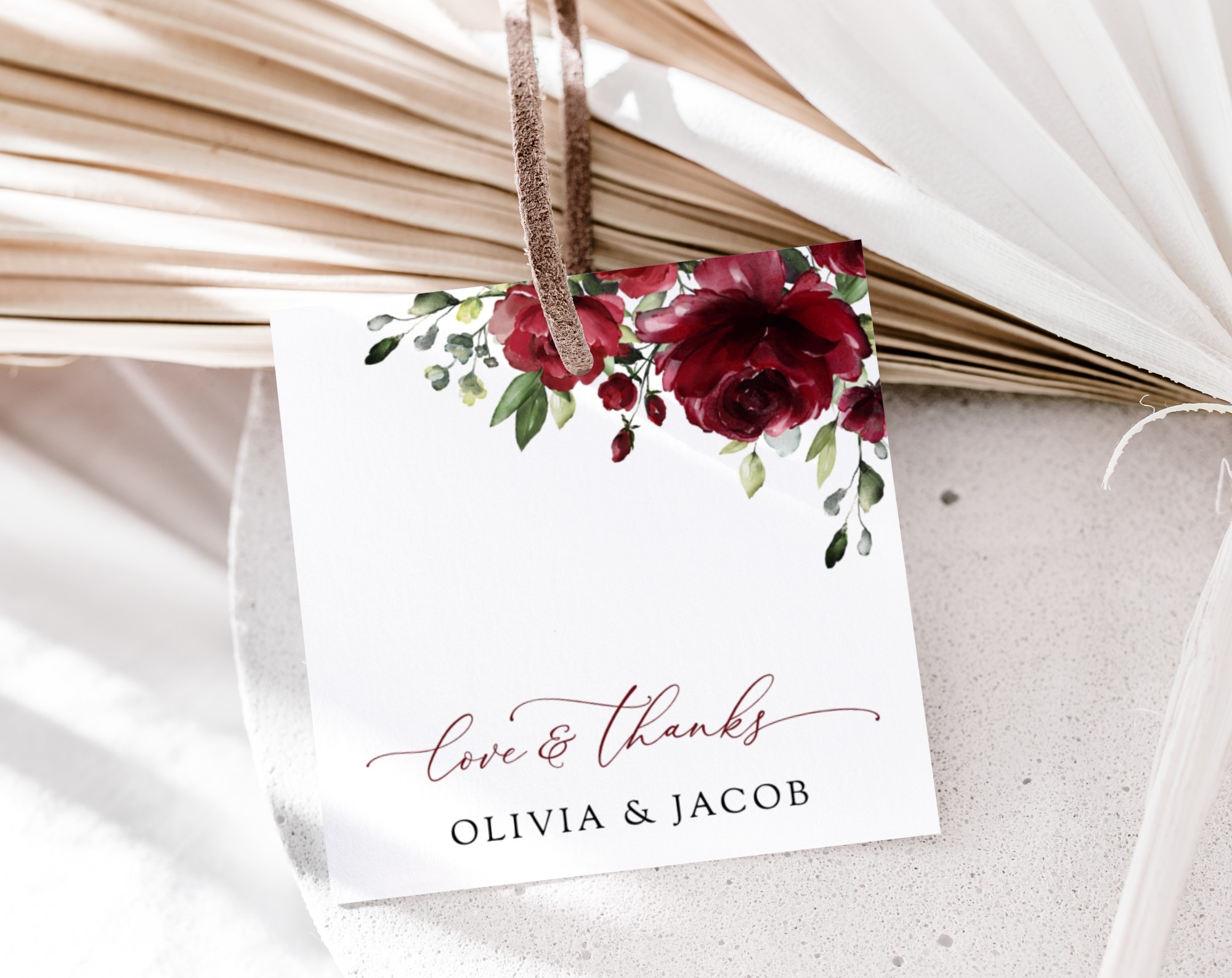 Burgundy Flowers Favor Tags, Gift Tags, Party Tags, Wedding, Printable File, Edit Yourself, SH02