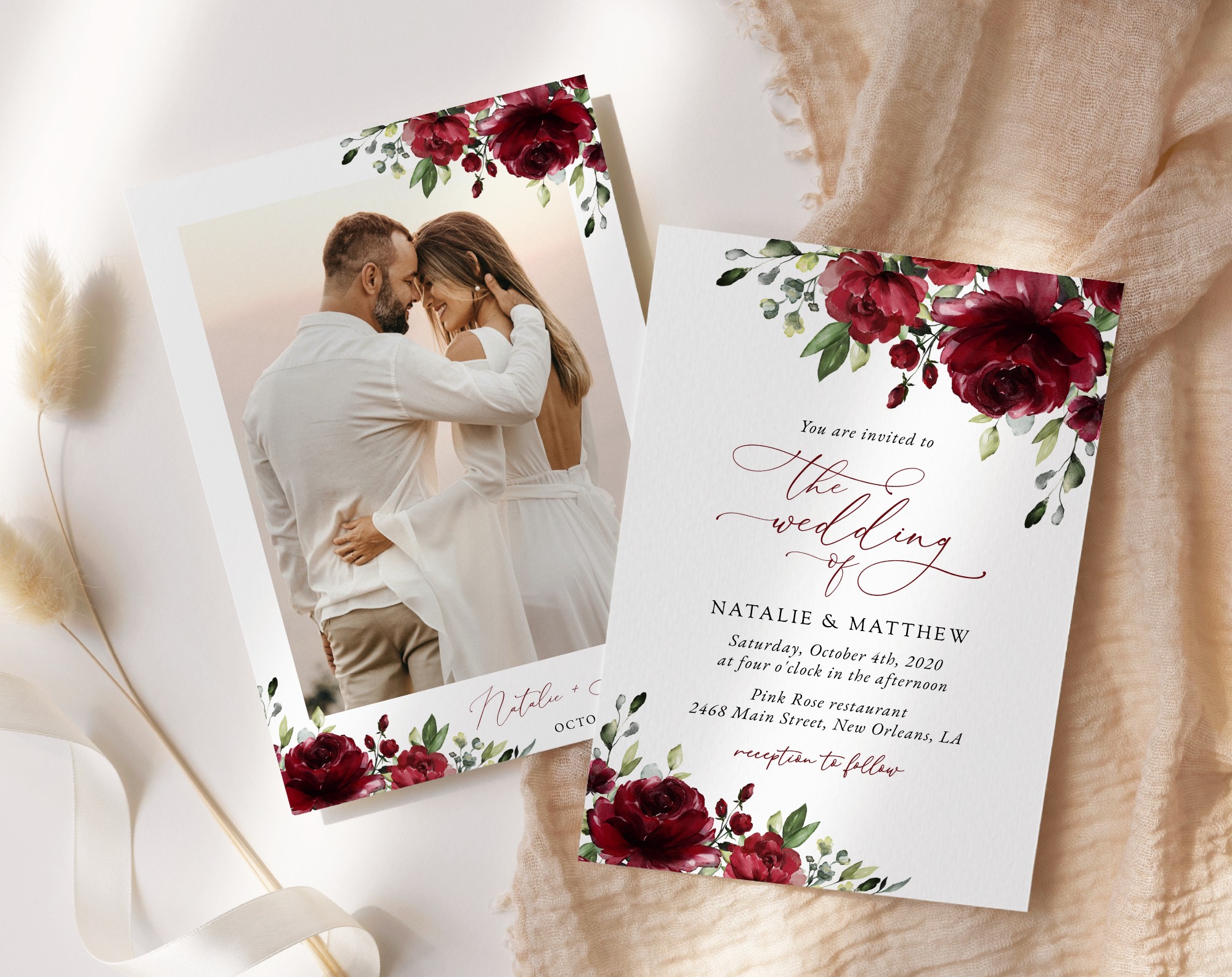 Burgundy Flowers Wedding Invitation Suite, Wedding Stationery, Printable File, Edit Yourself, SH02 Burgundy Flowers Wedding Invitation Suite, Wedding Stationery, Printable File, Edit Yourself, SH02