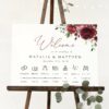Burgundy Flowers Order of Events Sign, Welcome Sign, Printable File, Edit Yourself, SH02 Burgundy Flowers Order of Events Sign, Welcome Sign, Printable File, Edit Yourself, SH02