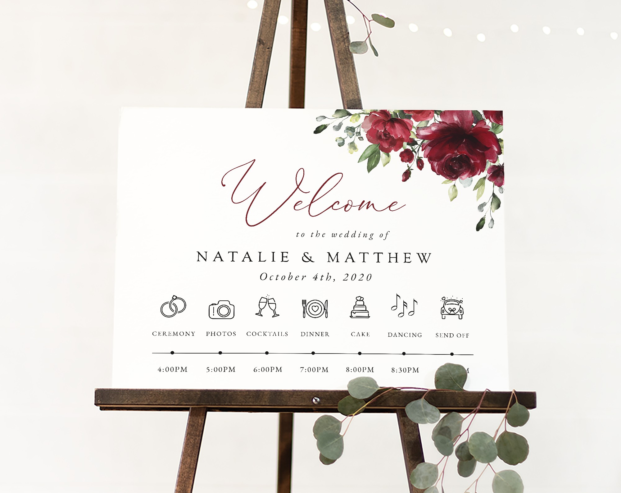 Burgundy Flowers Order of Events Sign, Welcome Sign, Printable File, Edit Yourself, SH02 Burgundy Flowers Order of Events Sign, Welcome Sign, Printable File, Edit Yourself, SH02