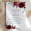 Burgundy Flowers Save the Date, Wedding Stationery, Printable File, Edit Yourself, SH02