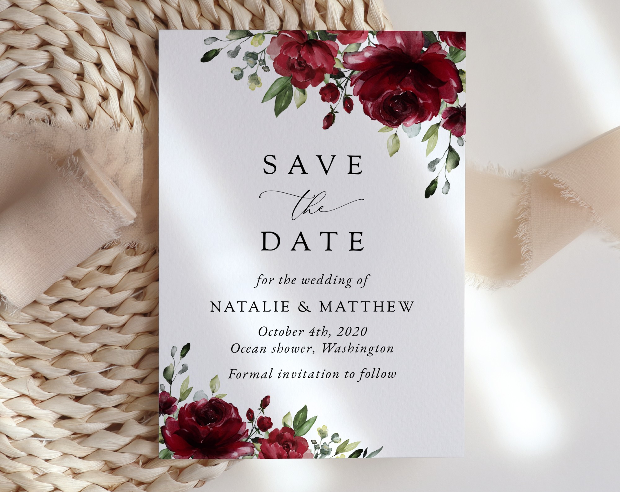 Burgundy Flowers Save the Date, Wedding Stationery, Printable File, Edit Yourself, SH02 Burgundy Flowers Save the Date, Wedding Stationery, Printable File, Edit Yourself, SH02
