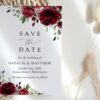 Burgundy Flowers Save the Date, Wedding Stationery, Printable File, Edit Yourself, SH02