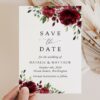 Burgundy Flowers Save the Date, Wedding Stationery, Printable File, Edit Yourself, SH02