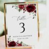 Burgundy Flowers Table Number Sign, Wedding Sign, Printable File, Edit Yourself, SH02 Burgundy Flowers Table Number Sign, Wedding Sign, Printable File, Edit Yourself, SH02