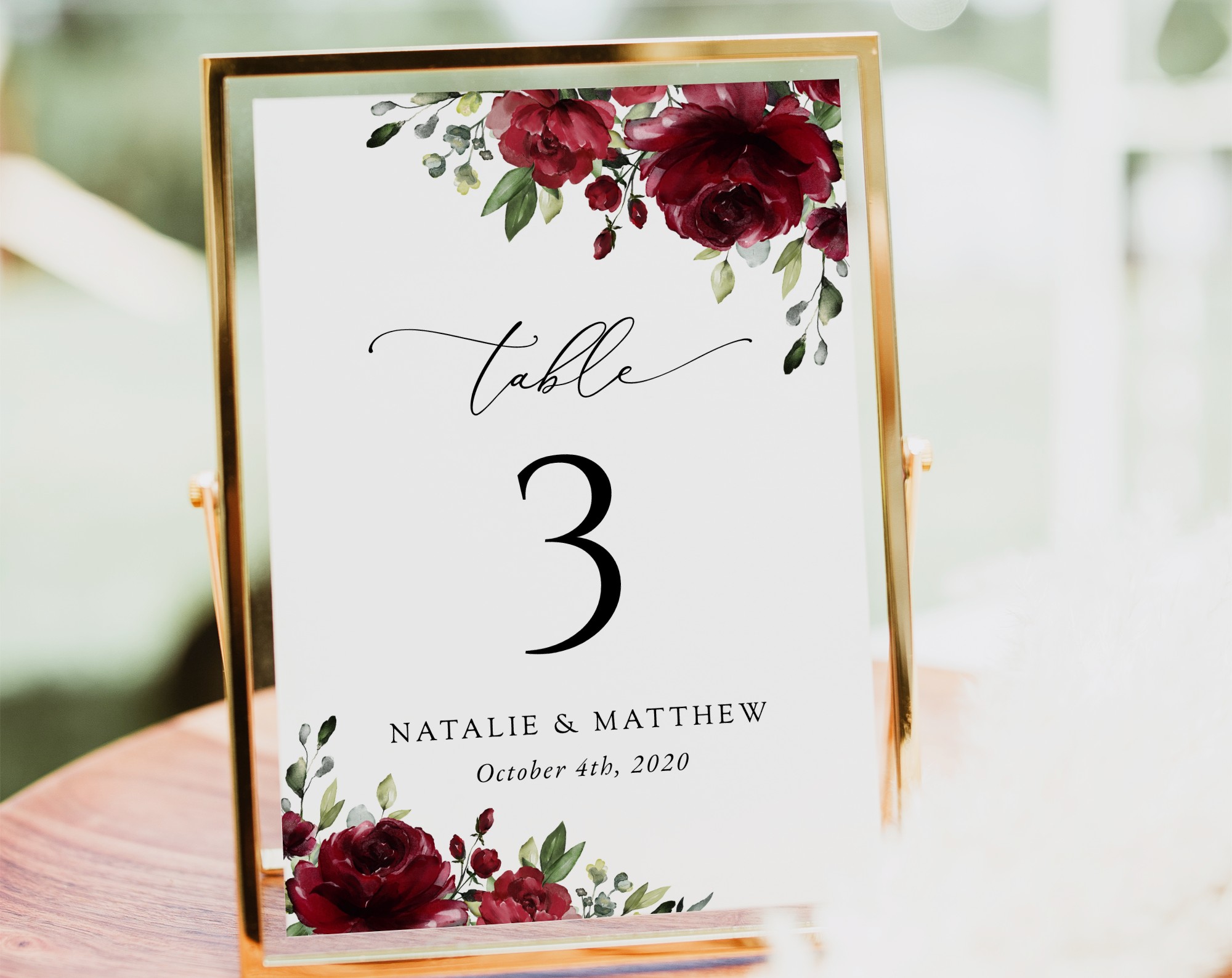 Burgundy Flowers Table Number Sign, Wedding Sign, Printable File, Edit Yourself, SH02 Burgundy Flowers Table Number Sign, Wedding Sign, Printable File, Edit Yourself, SH02