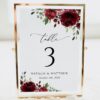 Burgundy Flowers Table Number Sign, Wedding Sign, Printable File, Edit Yourself, SH02 Burgundy Flowers Table Number Sign, Wedding Sign, Printable File, Edit Yourself, SH02
