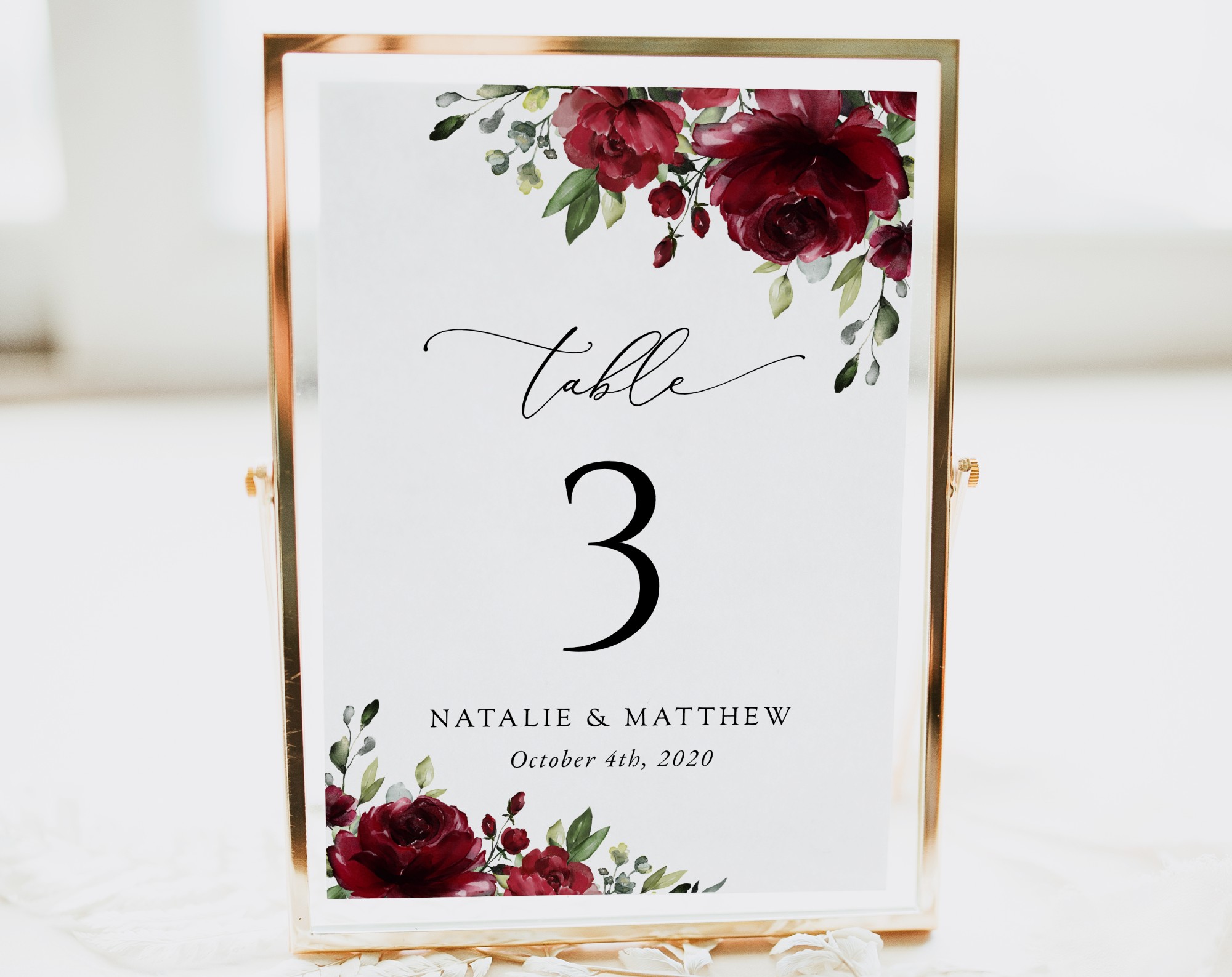 Burgundy Flowers Table Number Sign, Wedding Sign, Printable File, Edit Yourself, SH02 Burgundy Flowers Table Number Sign, Wedding Sign, Printable File, Edit Yourself, SH02