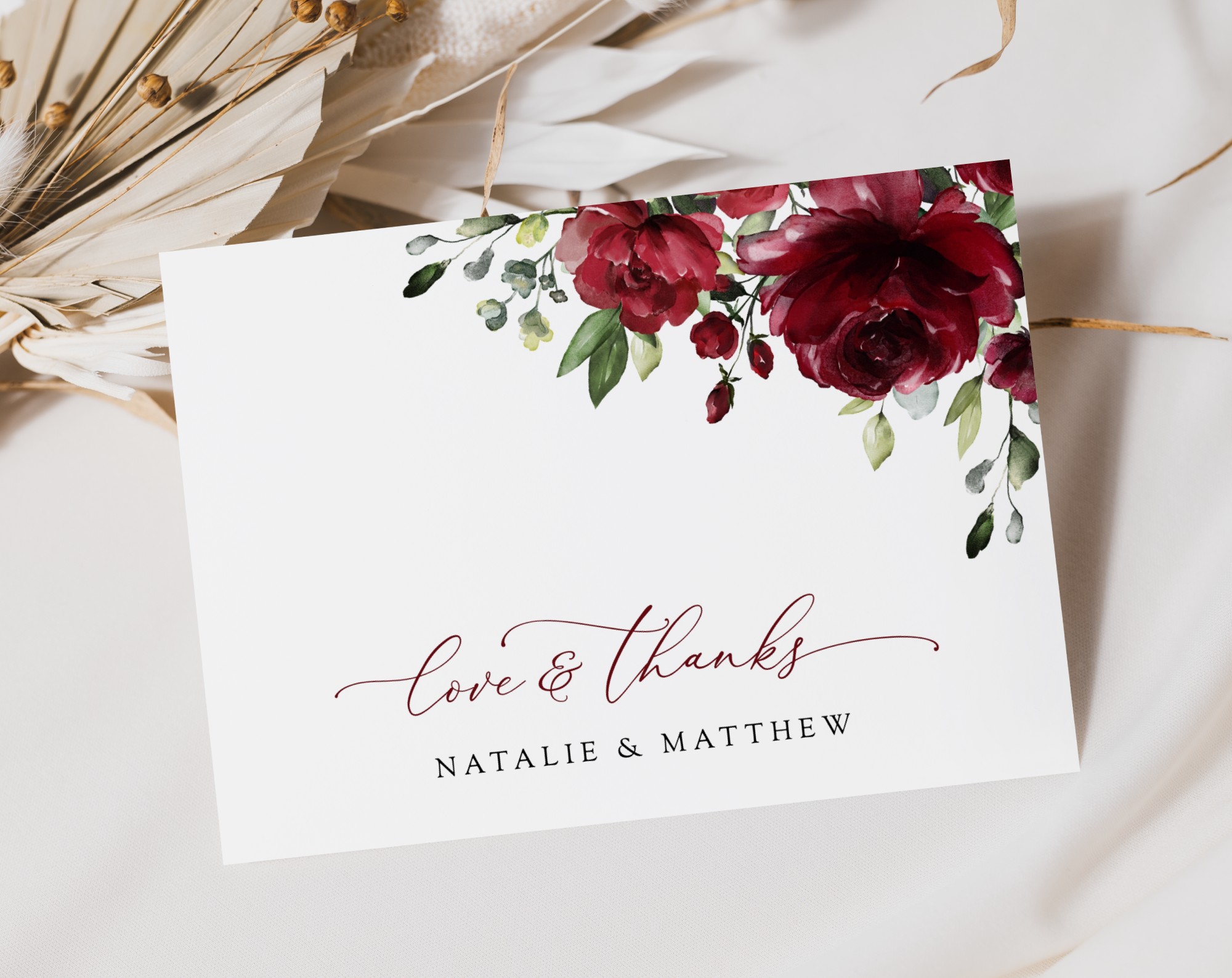 Burgundy Flowers Thank You Card, Wedding Stationery, Printable File, Edit Yourself, SH02 Burgundy Flowers Thank You Card, Wedding Stationery, Printable File, Edit Yourself, SH02