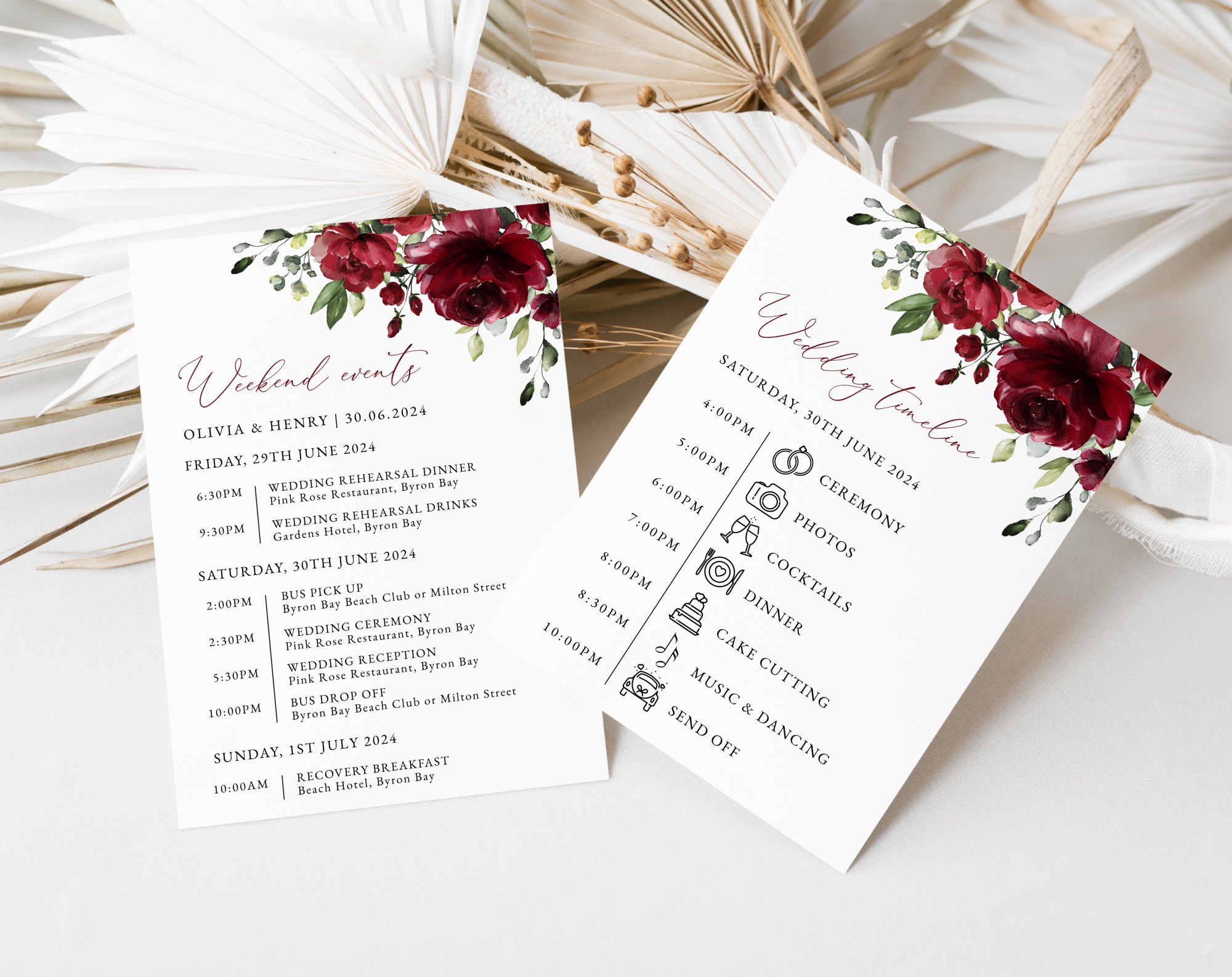 Burgundy Flowers Wedding Timeline, Wedding Stationery, Printable File, Edit Yourself, SH02 Burgundy Flowers Wedding Timeline, Wedding Stationery, Printable File, Edit Yourself, SH02