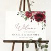 Burgundy Flowers Welcome Sign, Wedding Sign, Printable File, Edit Yourself, SH02 Burgundy Flowers Welcome Sign, Wedding Sign, Printable File, Edit Yourself, SH02