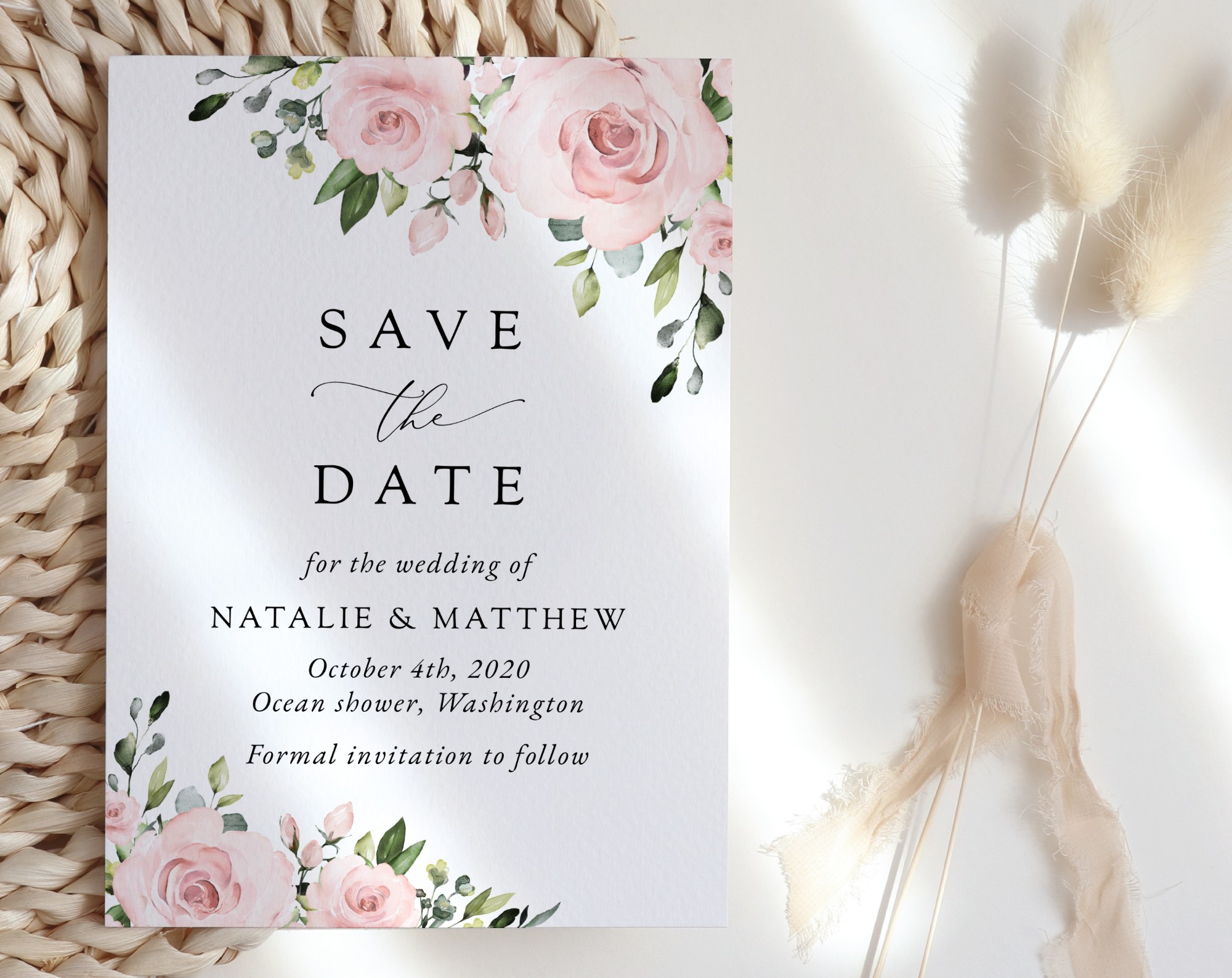 Blush Flowers Save the Date, Wedding Stationery, Printable File, Edit Yourself, SH03 Blush Flowers Save the Date, Wedding Stationery, Printable File, Edit Yourself, SH03