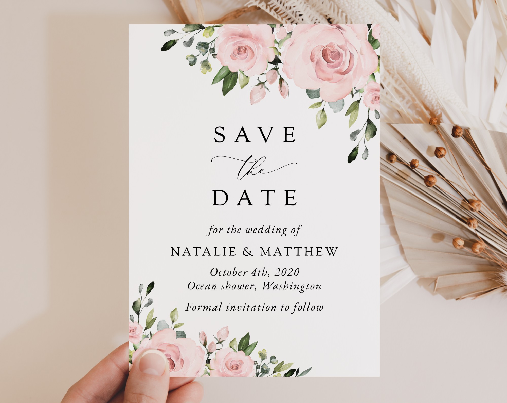 Blush Flowers Save the Date, Wedding Stationery, Printable File, Edit Yourself, SH03 Blush Flowers Save the Date, Wedding Stationery, Printable File, Edit Yourself, SH03