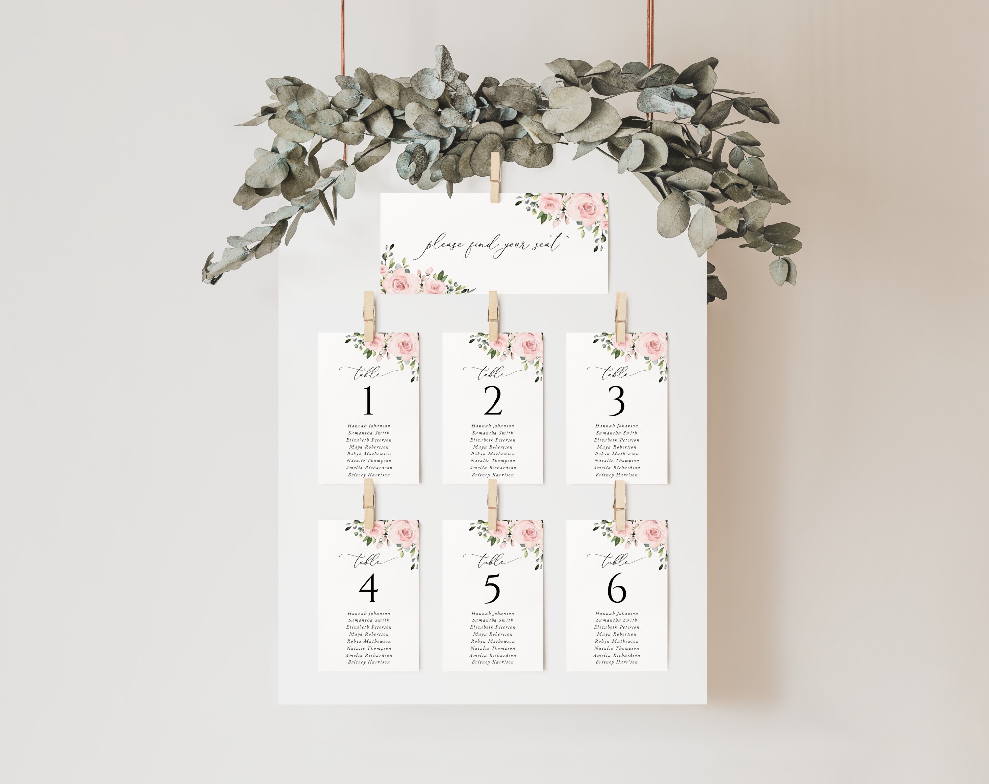 Blush Flowers Seating Cards, Wedding Stationery, Printable File, Edit Yourself, SH03 Blush Flowers Seating Cards, Wedding Stationery, Printable File, Edit Yourself, SH03