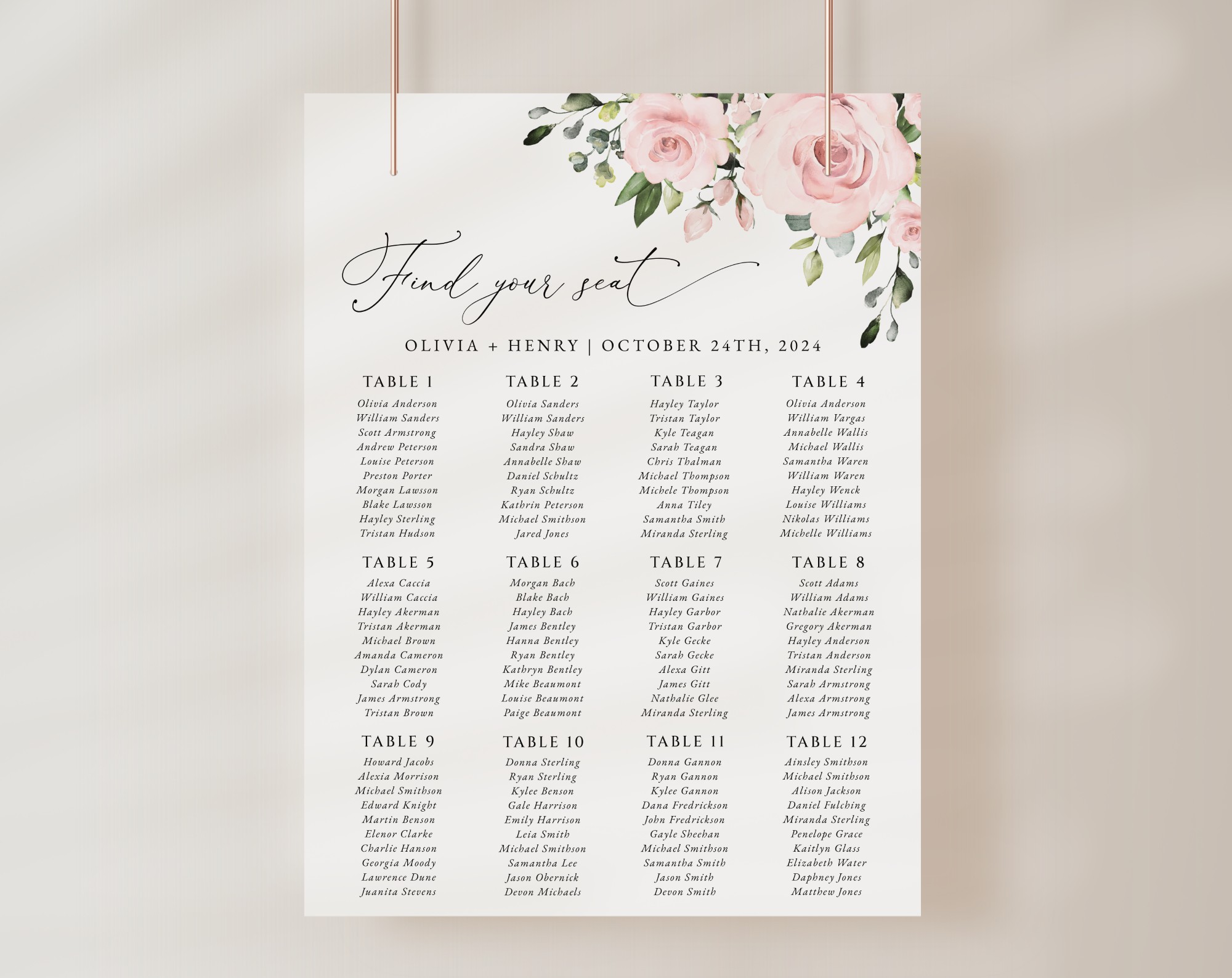 Blush Wedding Seating Chart Printed - Blush buy and Ivory Emily Collection TPC9009