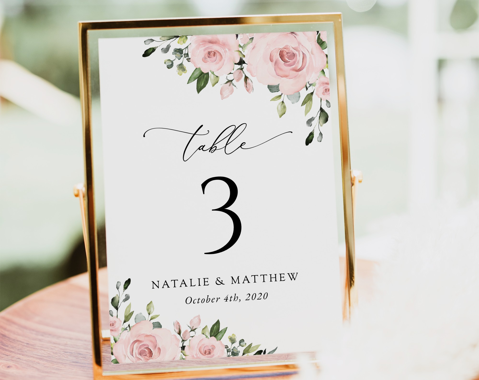Blush Flowers Table Number Sign, Wedding Sign, Printable File, Edit Yourself, SH03