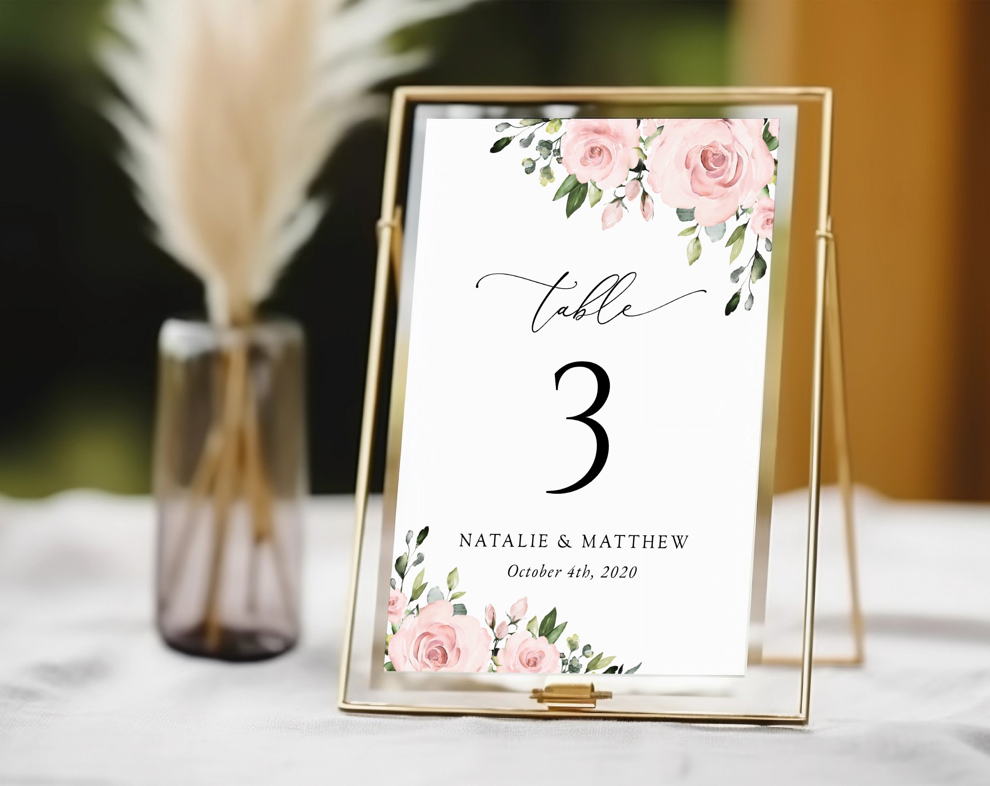 Blush Flowers Table Number Sign, Wedding Sign, Printable File, Edit Yourself, SH03 Blush Flowers Table Number Sign, Wedding Sign, Printable File, Edit Yourself, SH03