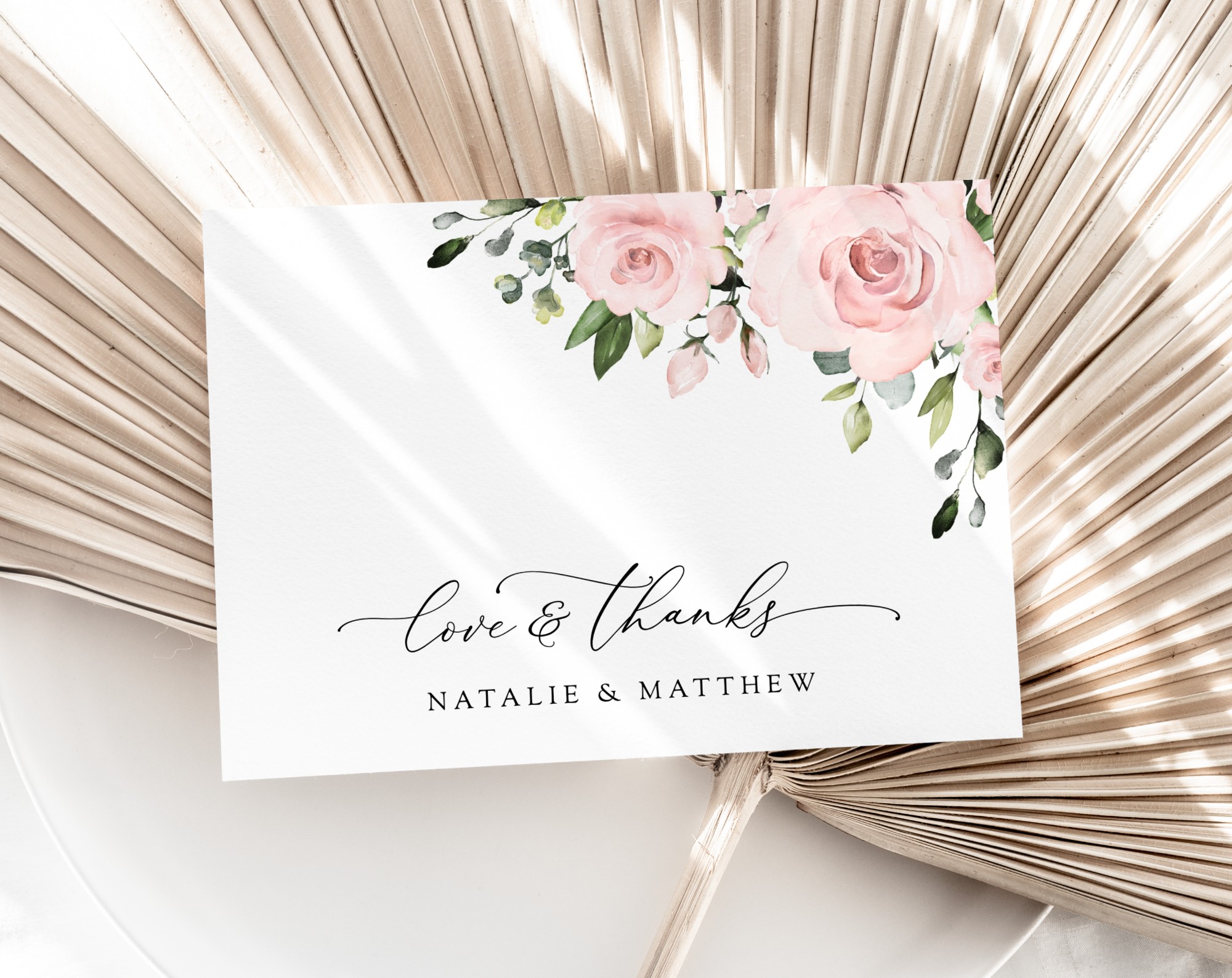 Blush Flowers Thank You Card, Wedding Stationery, Printable File, Edit Yourself, SH03