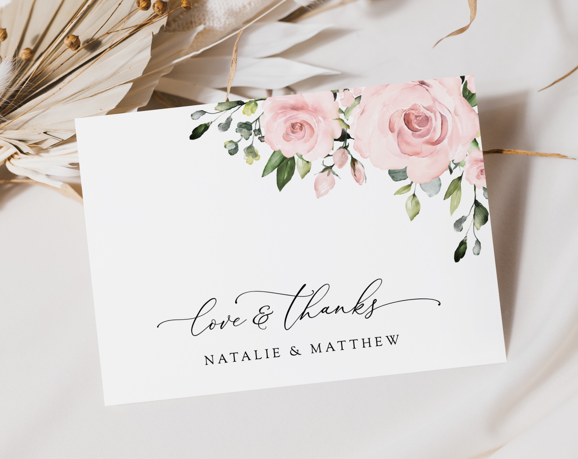 Blush Flowers Thank You Card, Wedding Stationery, Printable File, Edit Yourself, SH03